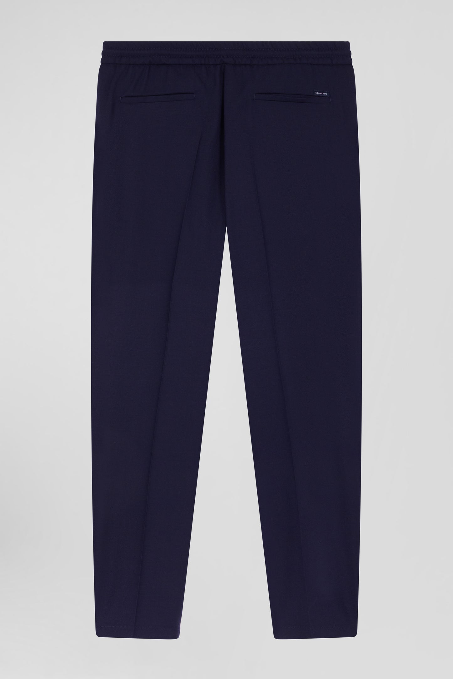 Modern navy blue blended wool elastic waist trousers