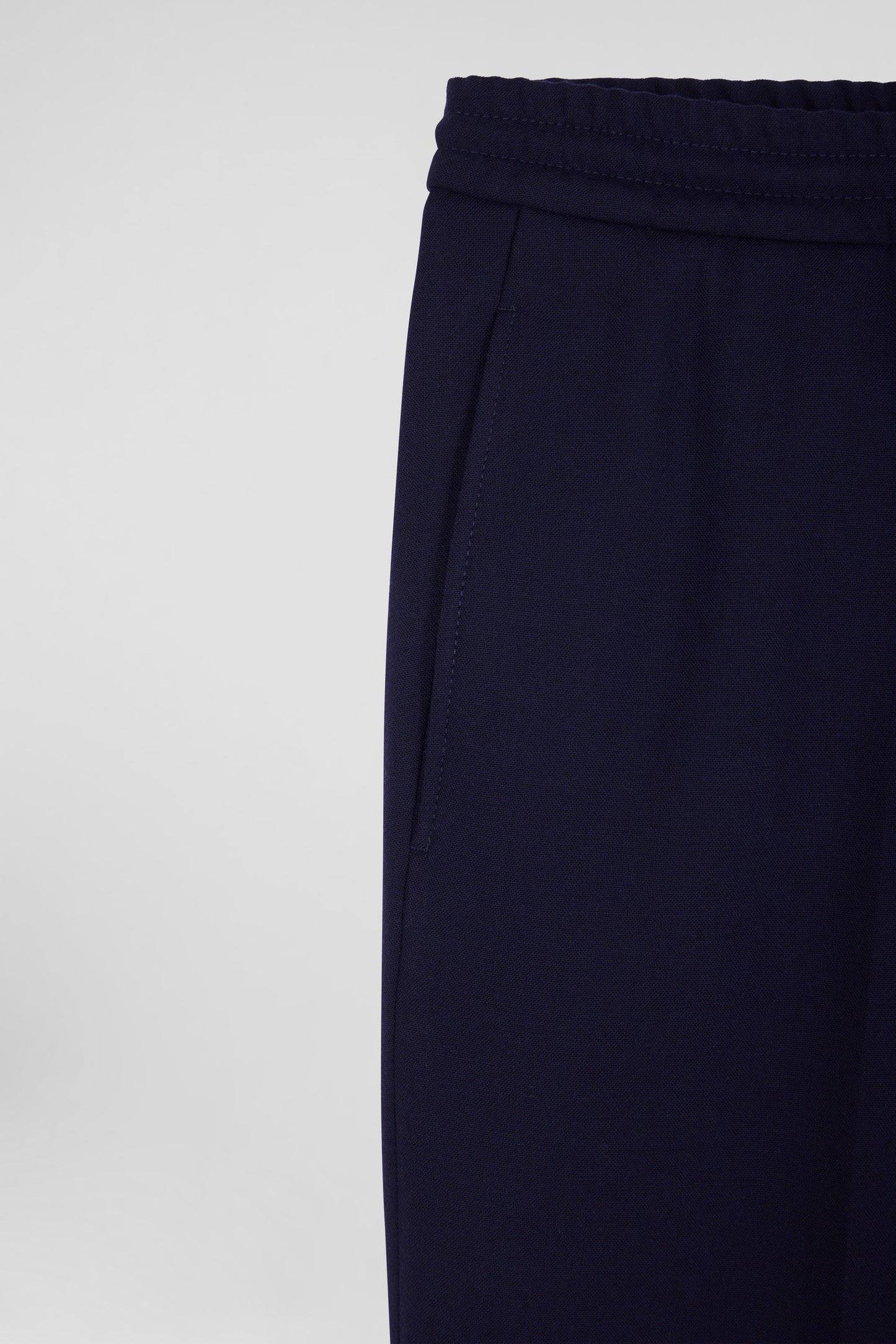 Modern navy blue blended wool elastic waist trousers