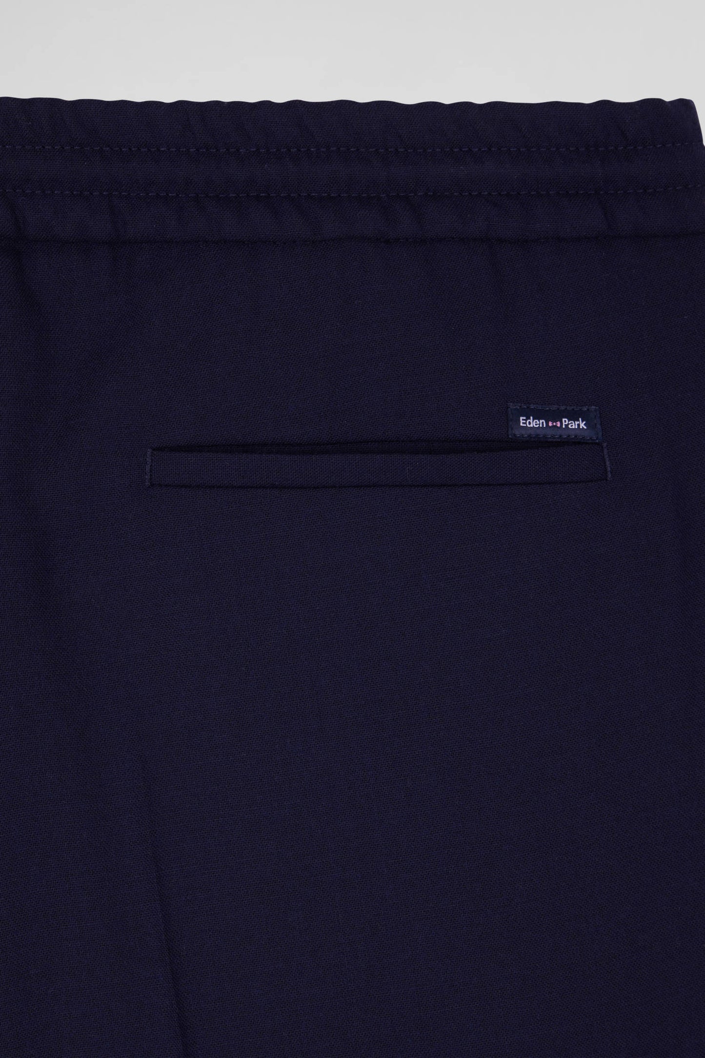 Modern navy blue blended wool elastic waist trousers