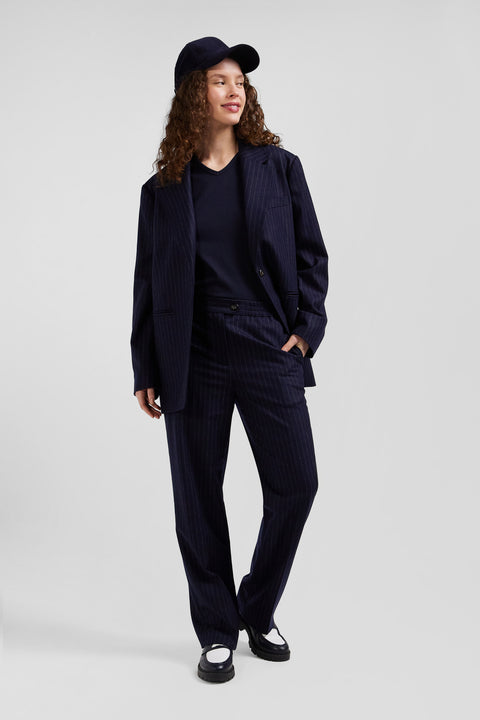 Modern navy blue striped wool trousers - Image 3