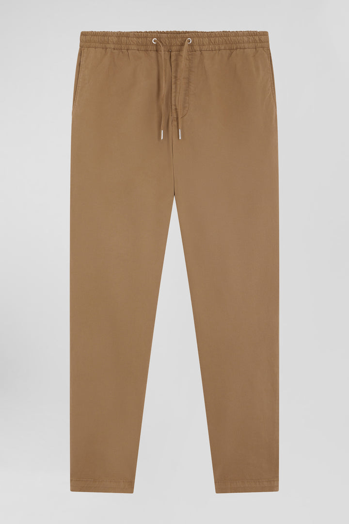 Modern camel stretch cotton elastic waist trousers