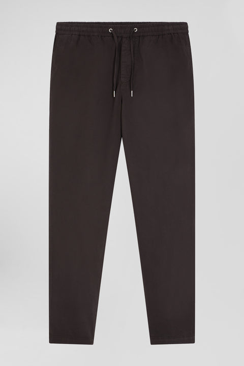 Modern brown stretch cotton elastic waist trousers - Image 1
