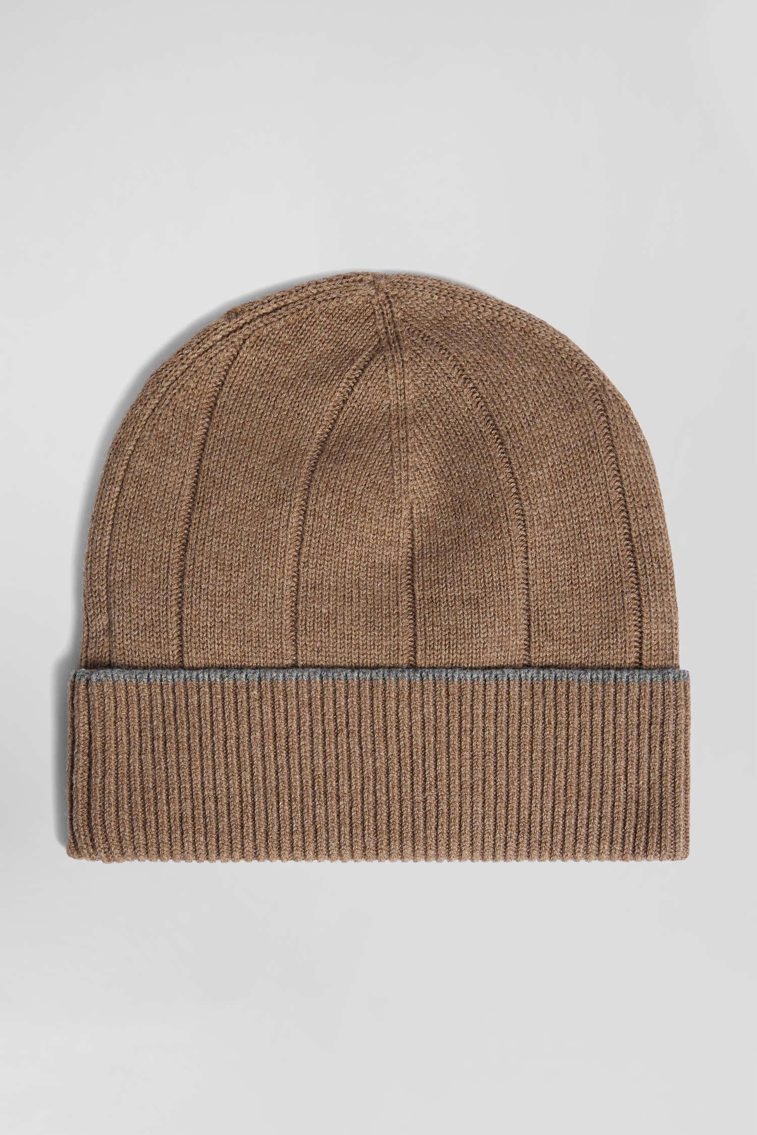 Brown cotton and cashmere beanie with contrasting trim