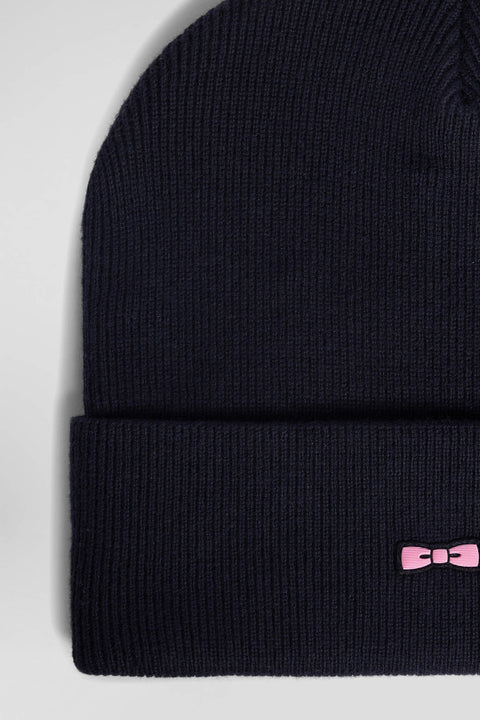 Navy blue cotton and cashmere beanie - Image 3