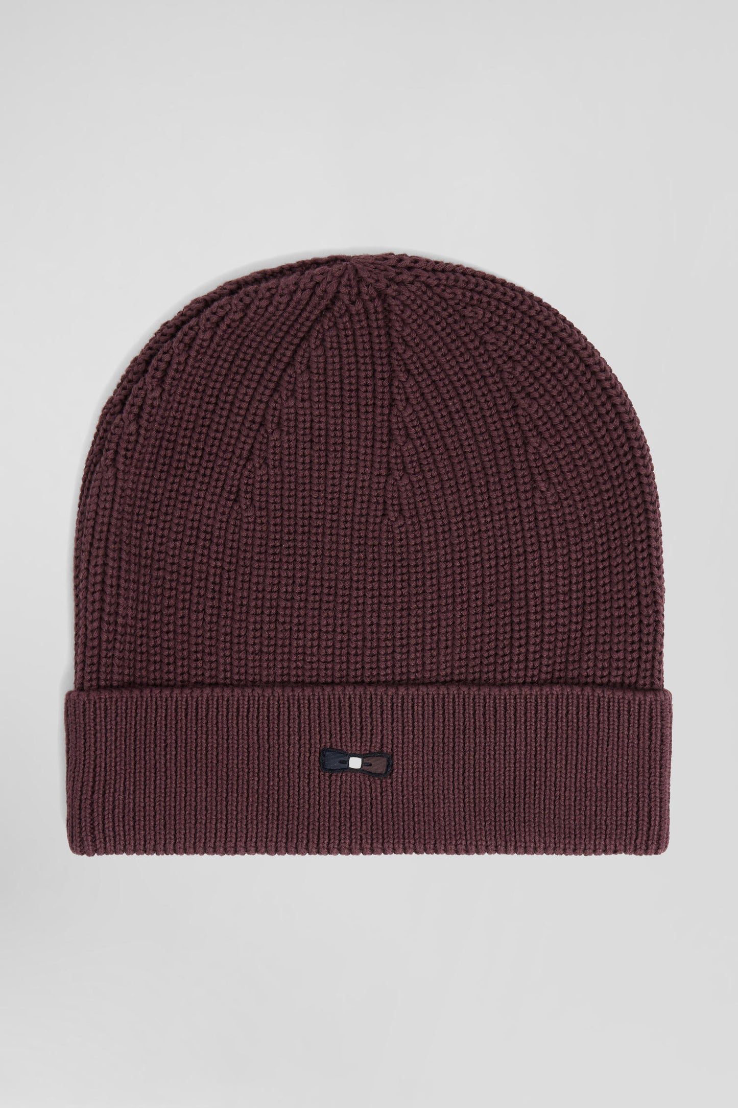 Burgundy knitted cotton beanie with tricolour details