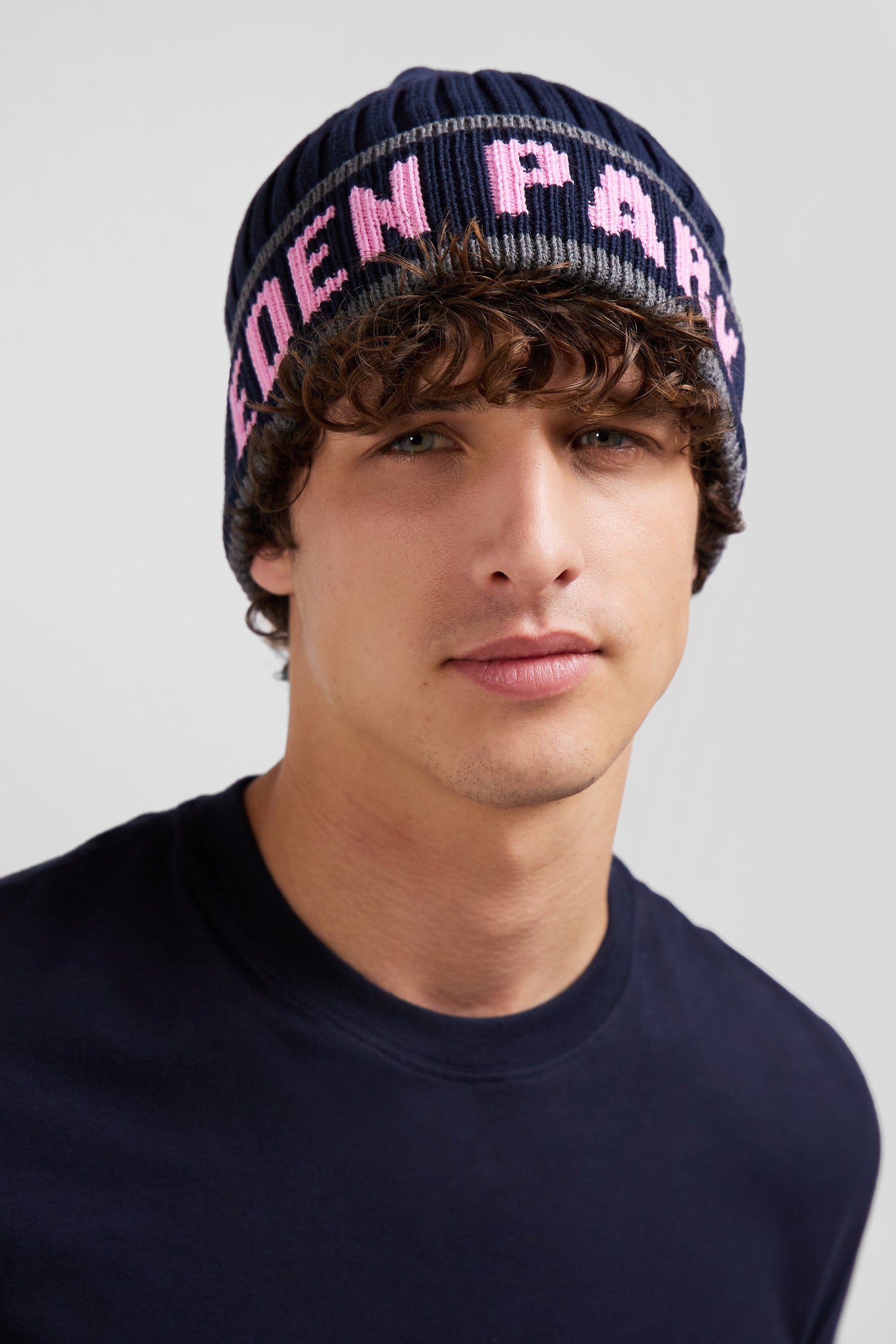 Navy blue cotton EDEN PARK jacquard beanie