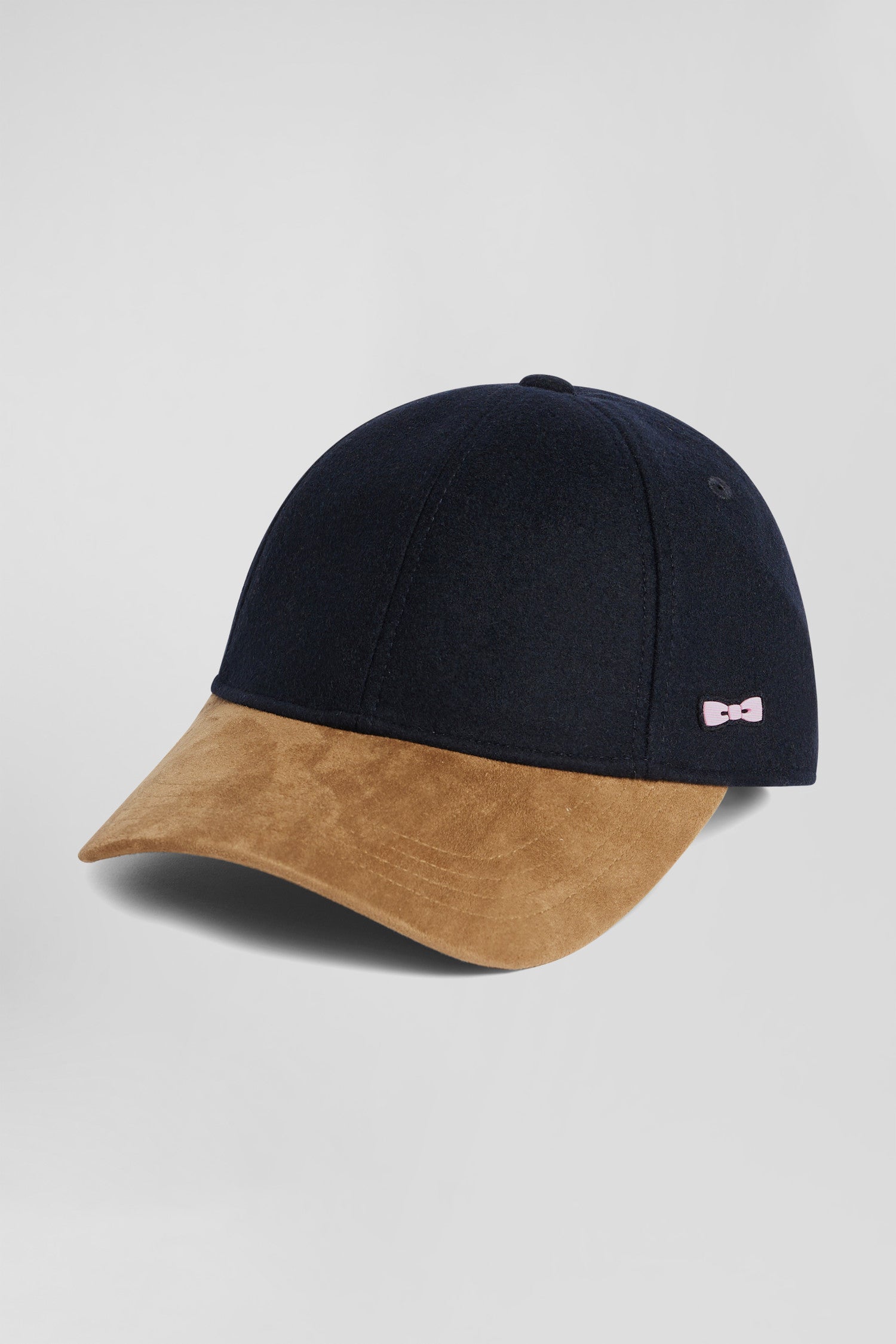 Bicolour navy blue and camel wool blend cap