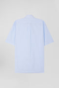 Regular sky blue and white striped cotton short-sleeved shirt