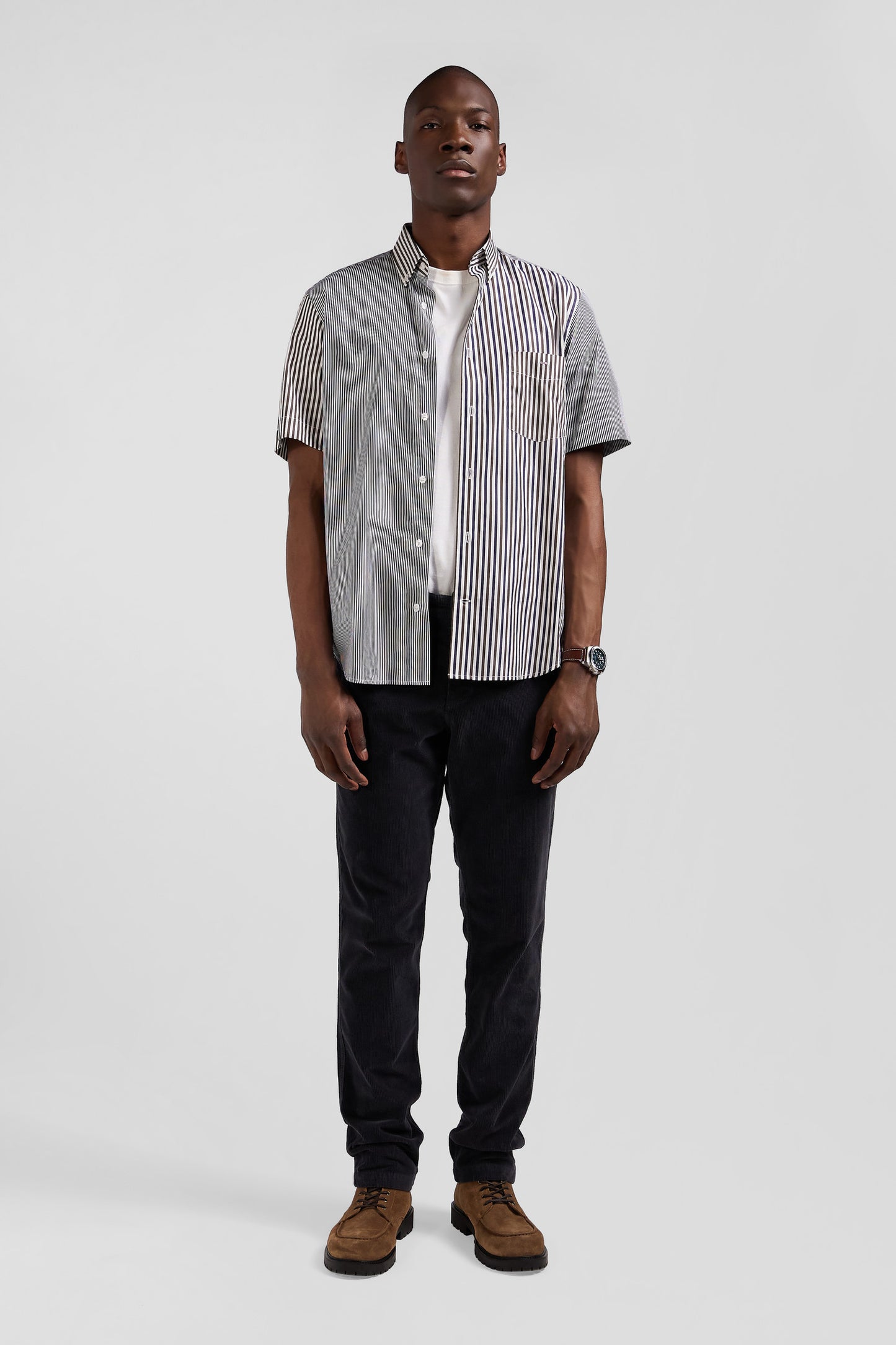 Regular brown cotton short-sleeved shirt