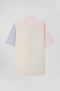 Regular sky blue cotton colourblock short-sleeved shirt