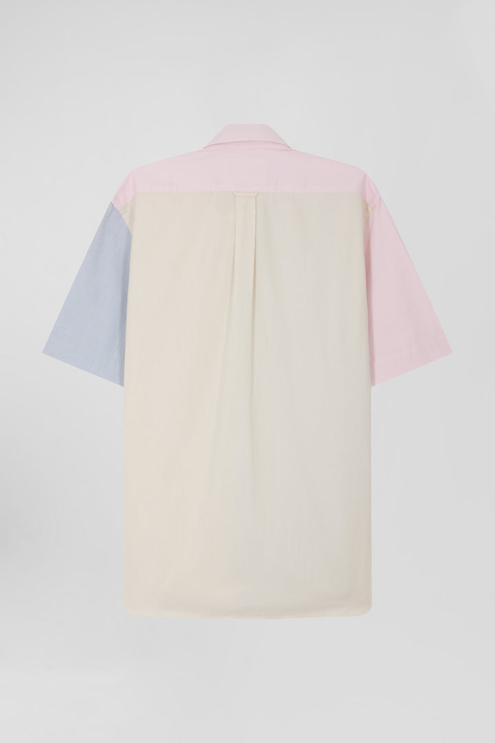 Chemise manches courtes colorblock en coton ciel coupe Regular