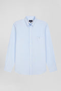 Regular plain sky blue cotton shirt with button-down collar and chest pocket