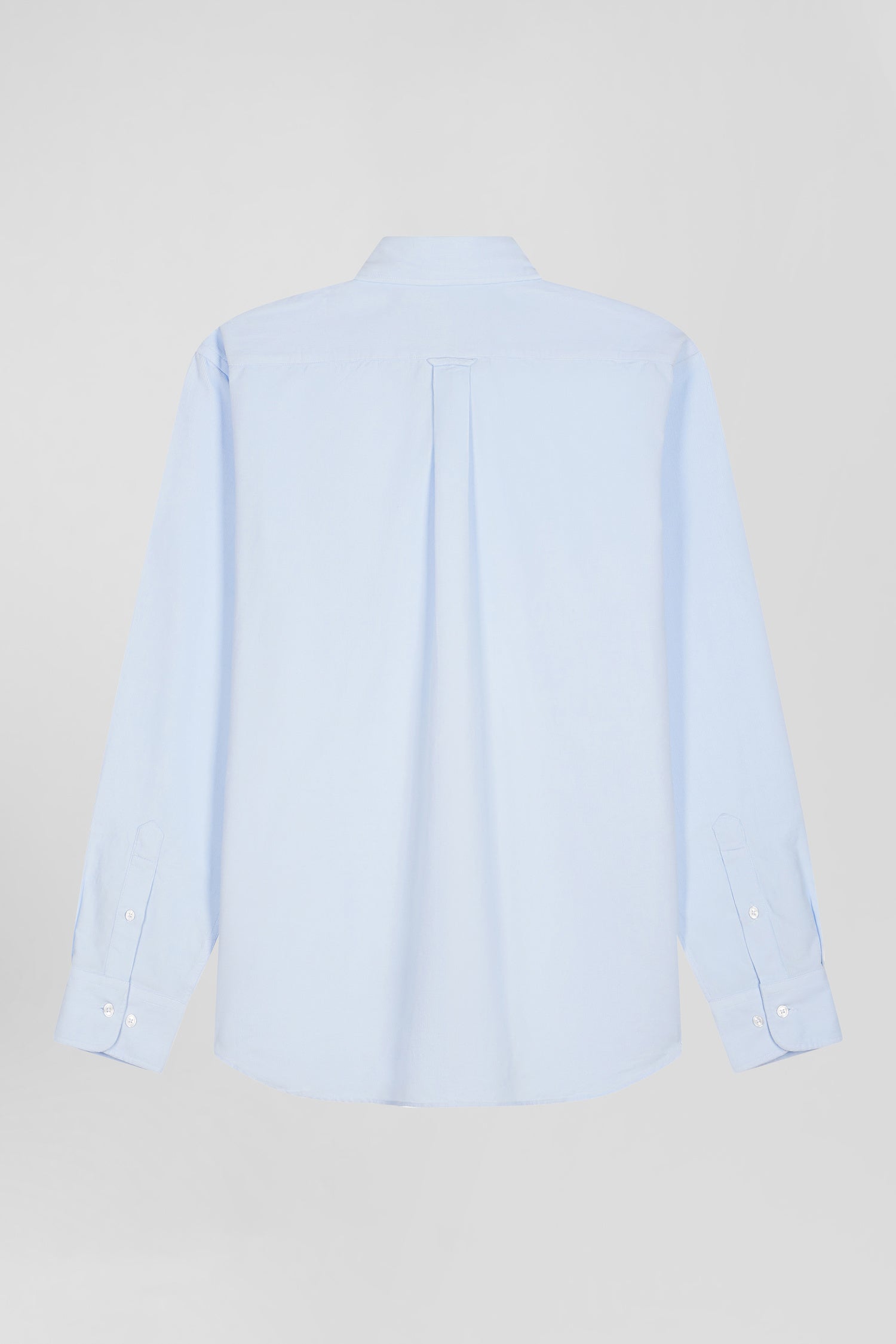 Regular plain sky blue cotton shirt with button-down collar and chest pocket