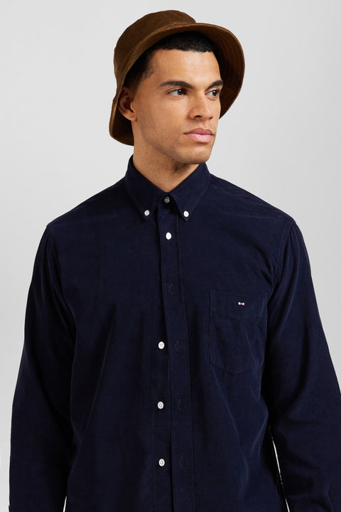 Navy corduroy shirt with button-down collar and regular-fit breast pocket - Image 3