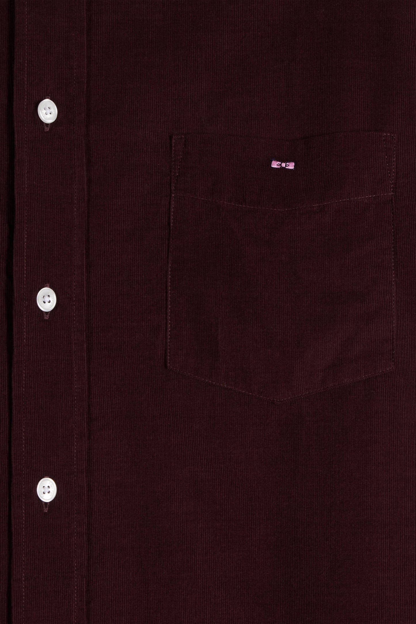 Regular plain burgundy cotton shirt with button-down collar and chest pocket