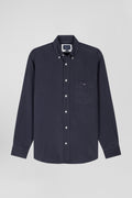 Regular plain anthracite grey cotton shirt with button-down collar and chest pocket