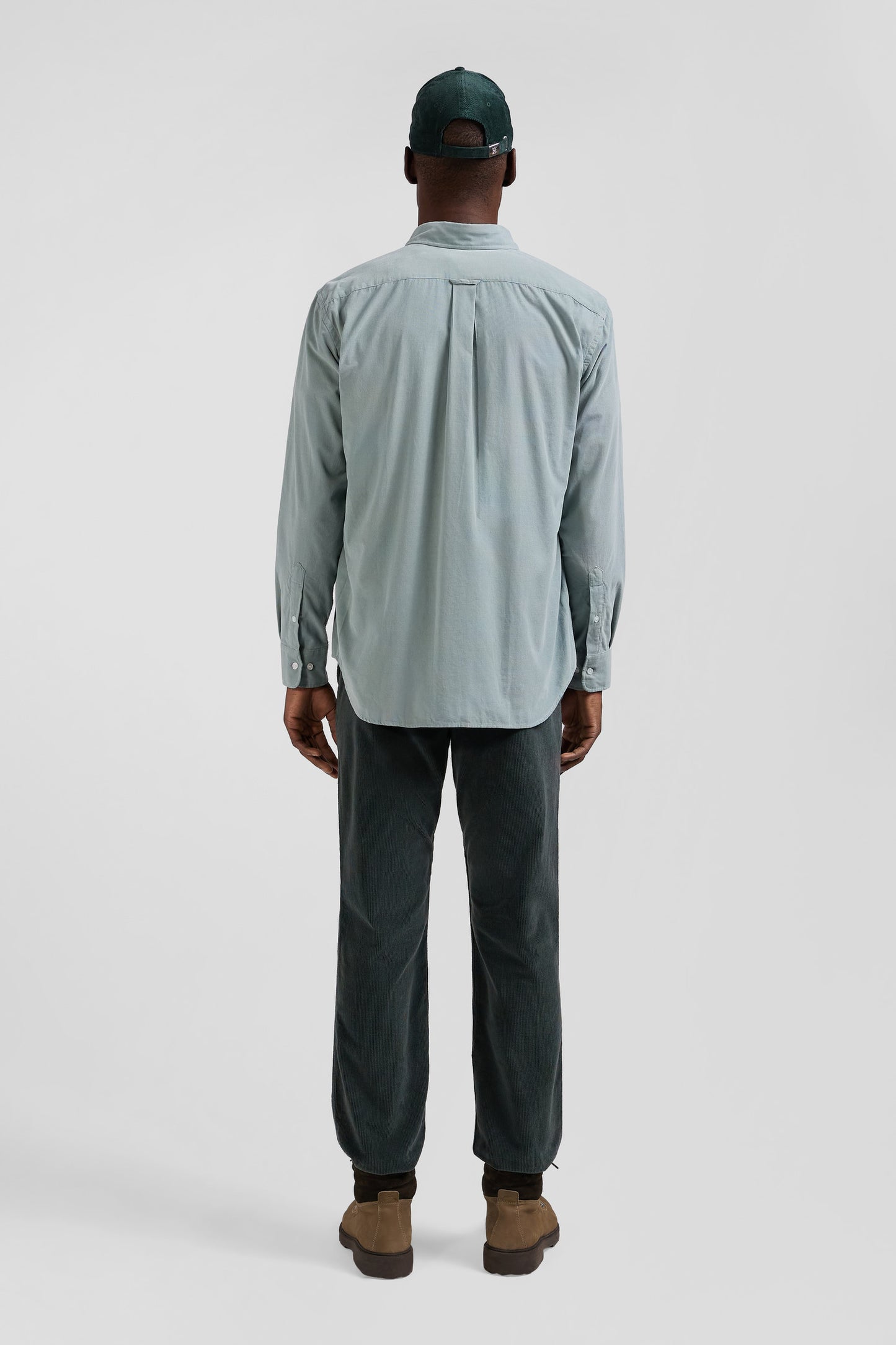 Regular plain aqua green cotton shirt with button-down collar and chest pocket