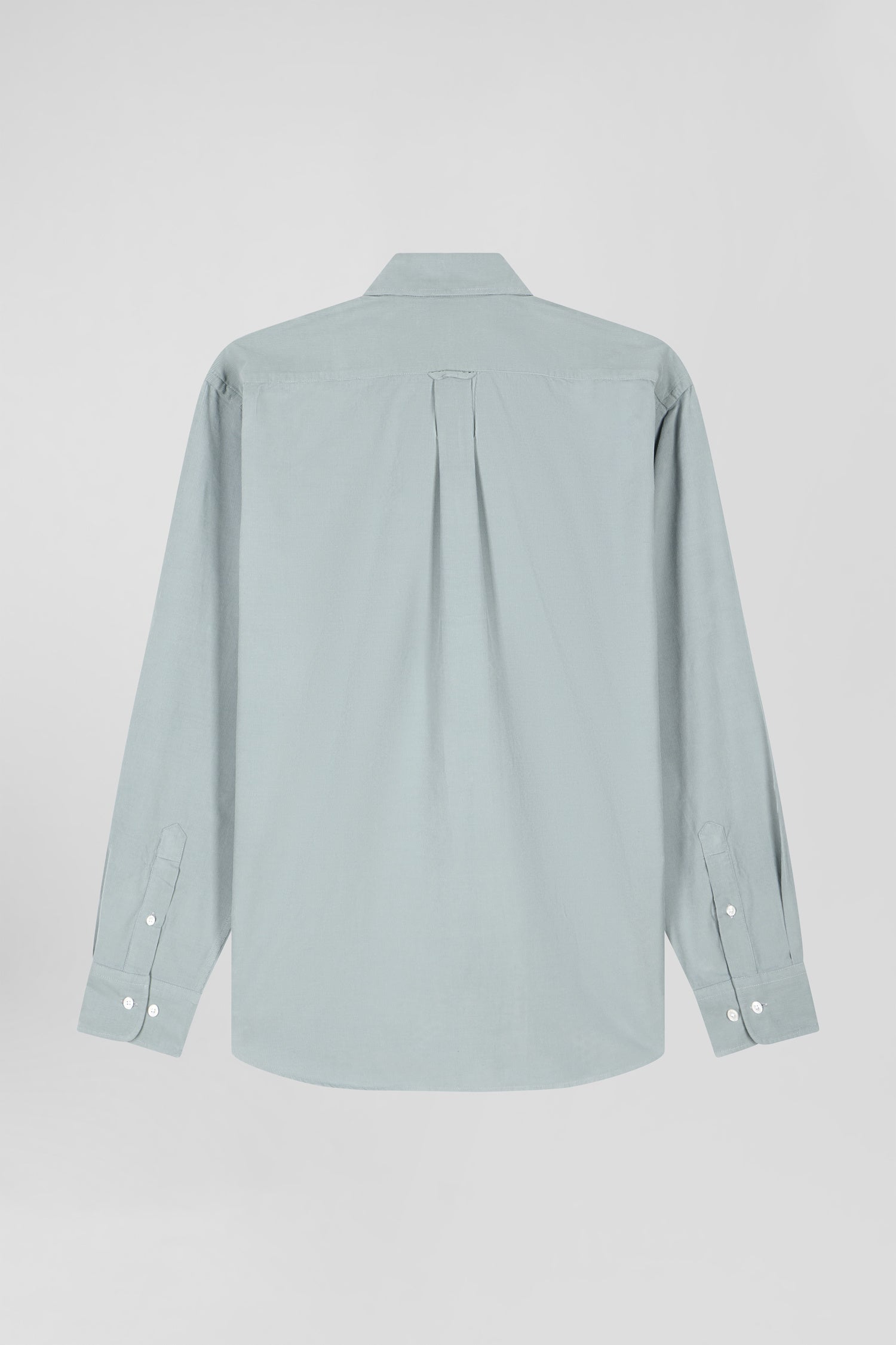 Regular plain aqua green cotton shirt with button-down collar and chest pocket