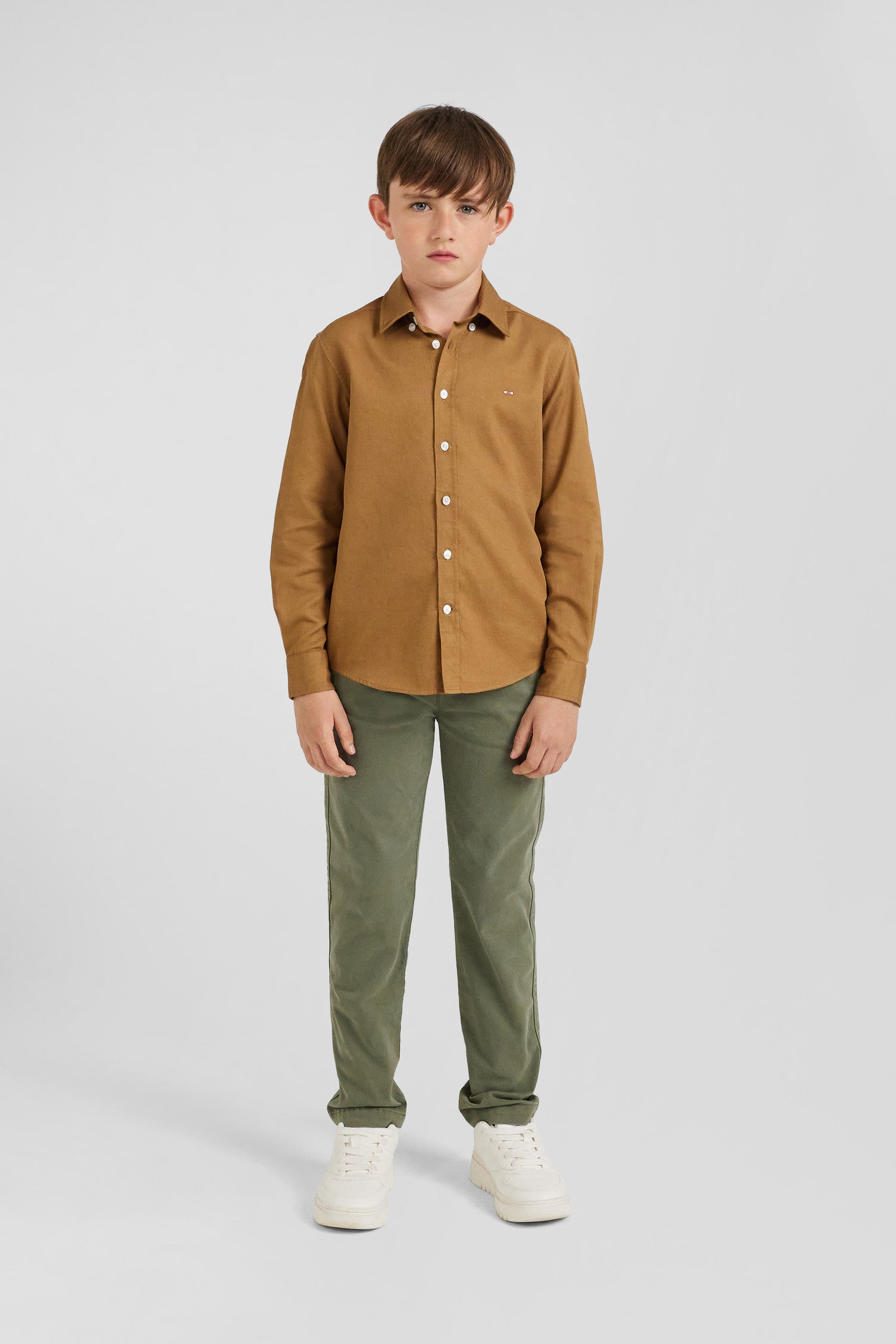 Regular camel oxford cotton shirt