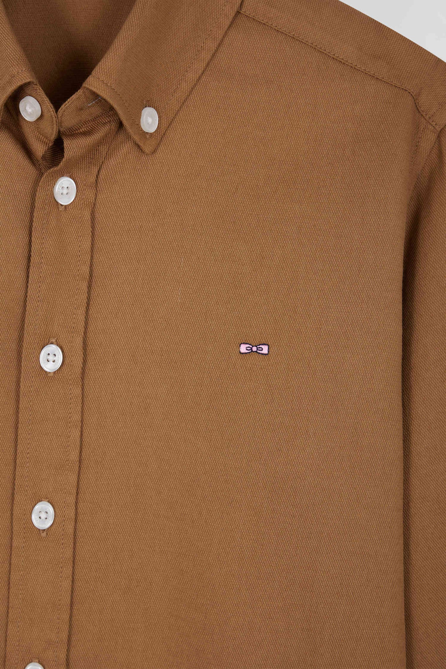 Plain hazelnut cotton oxford shirt Regular fit