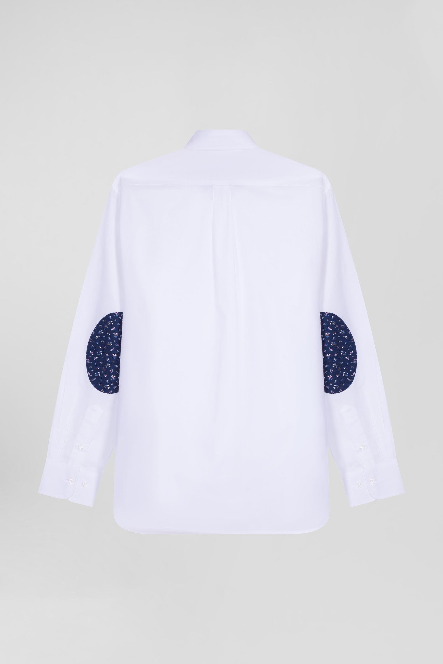 Regular white cotton poplin shirt with button-down collar and printed elbow patches