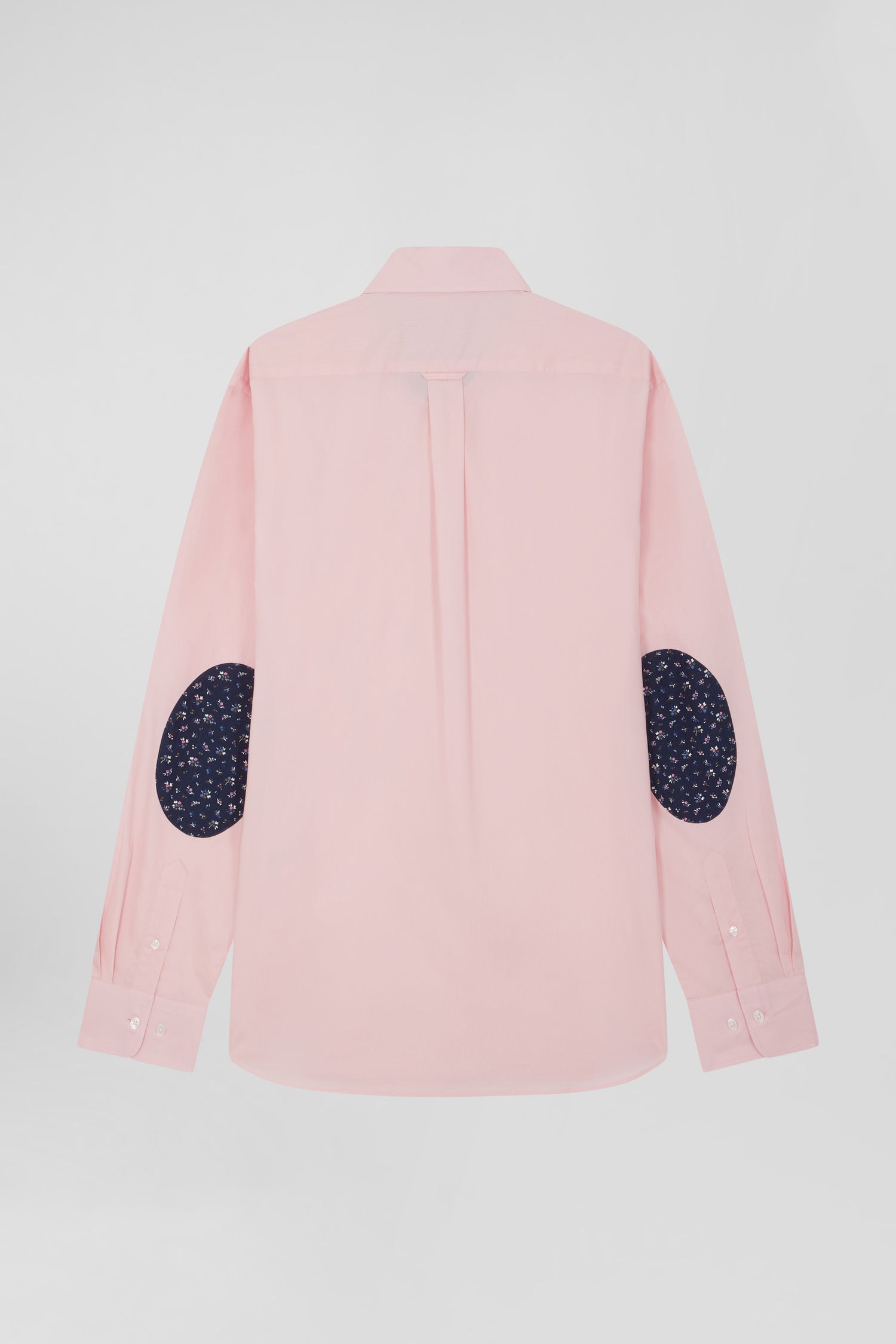 Regular pink cotton poplin shirt with button-down collar and printed elbow patches