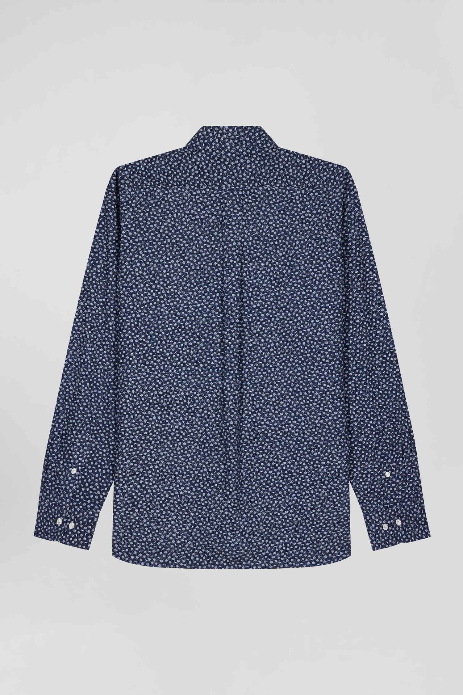 Regular navy cotton poplin shirt with micro floral print