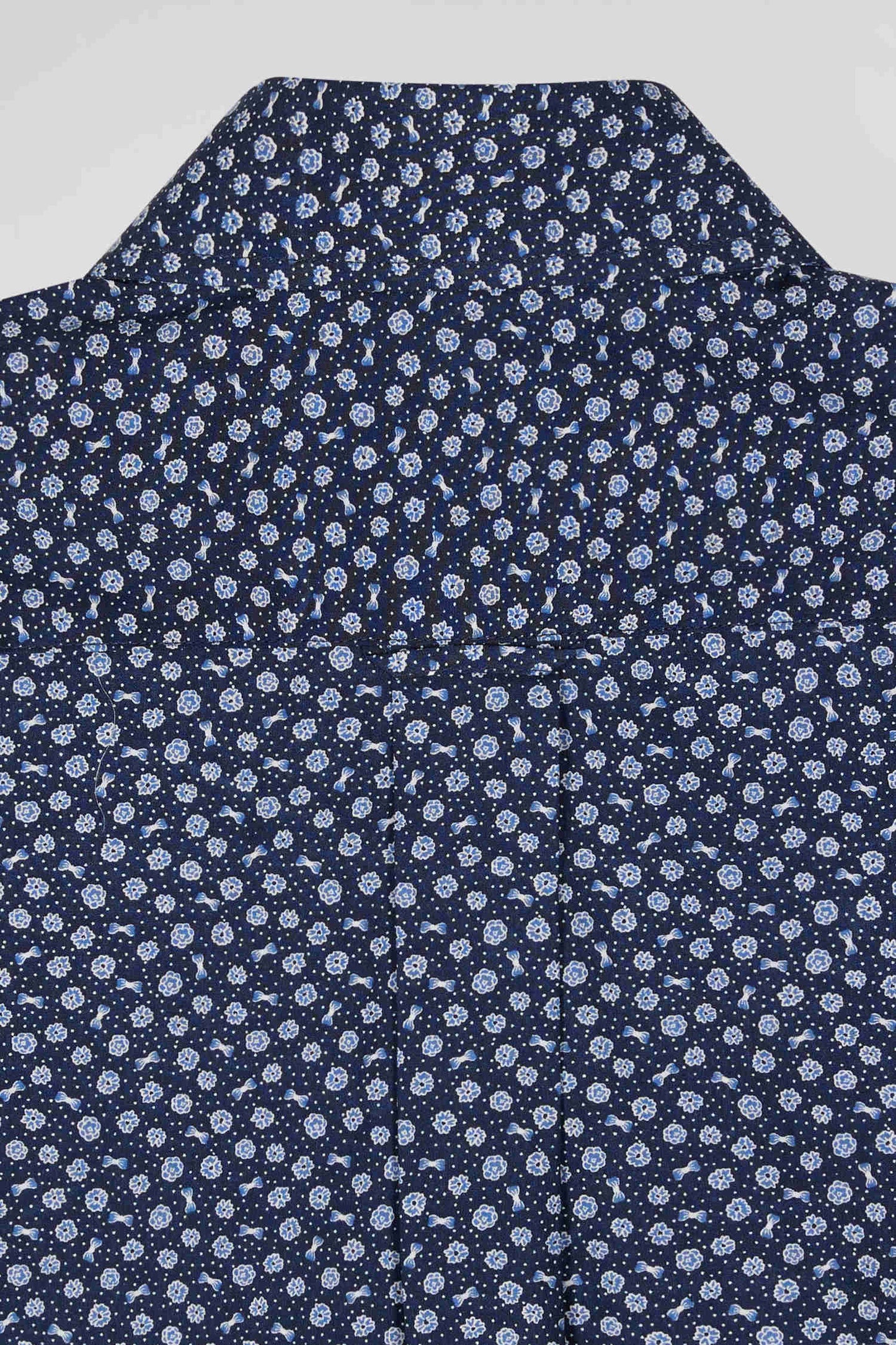 Regular navy cotton poplin shirt with micro floral print