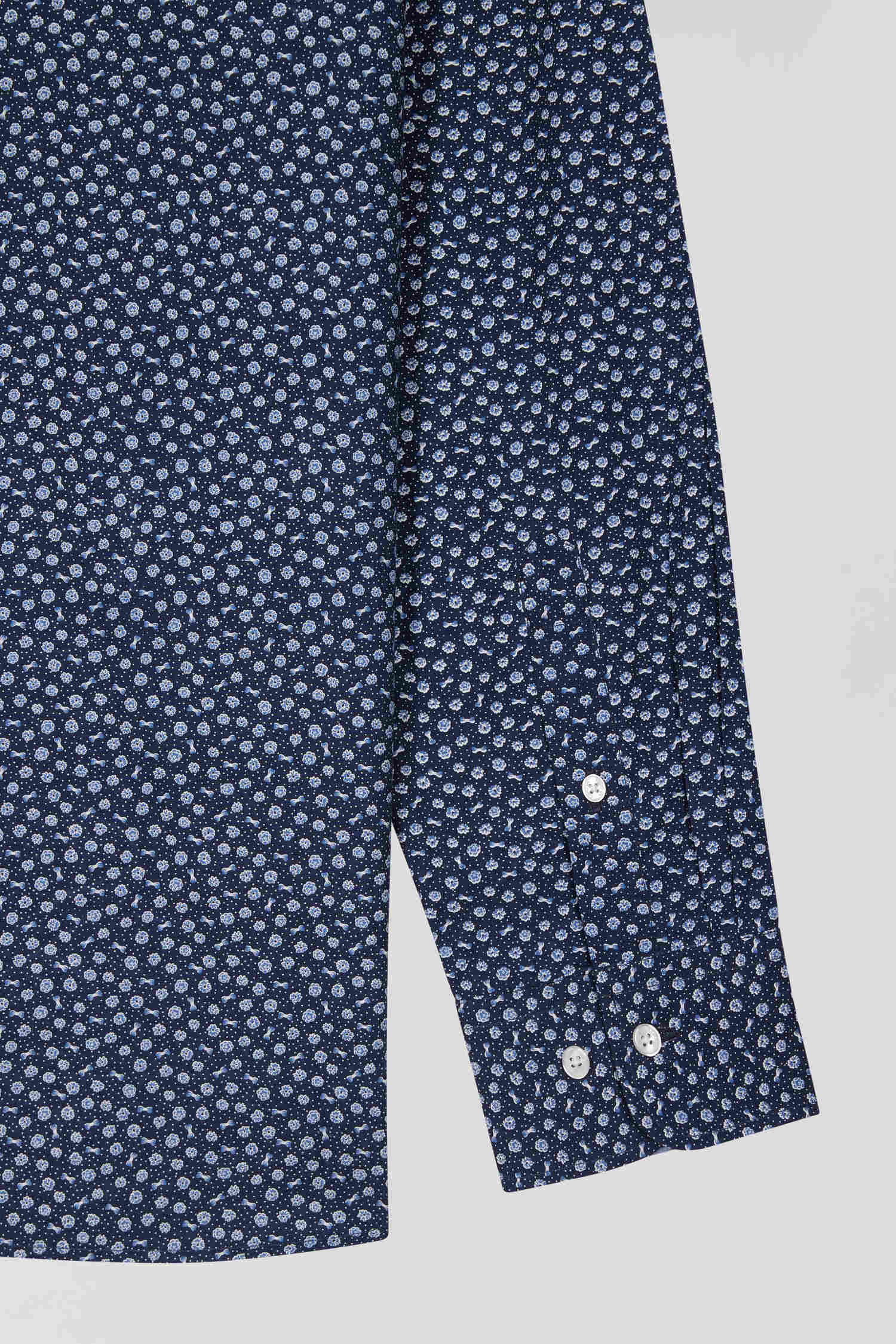 Regular navy cotton poplin shirt with micro floral print