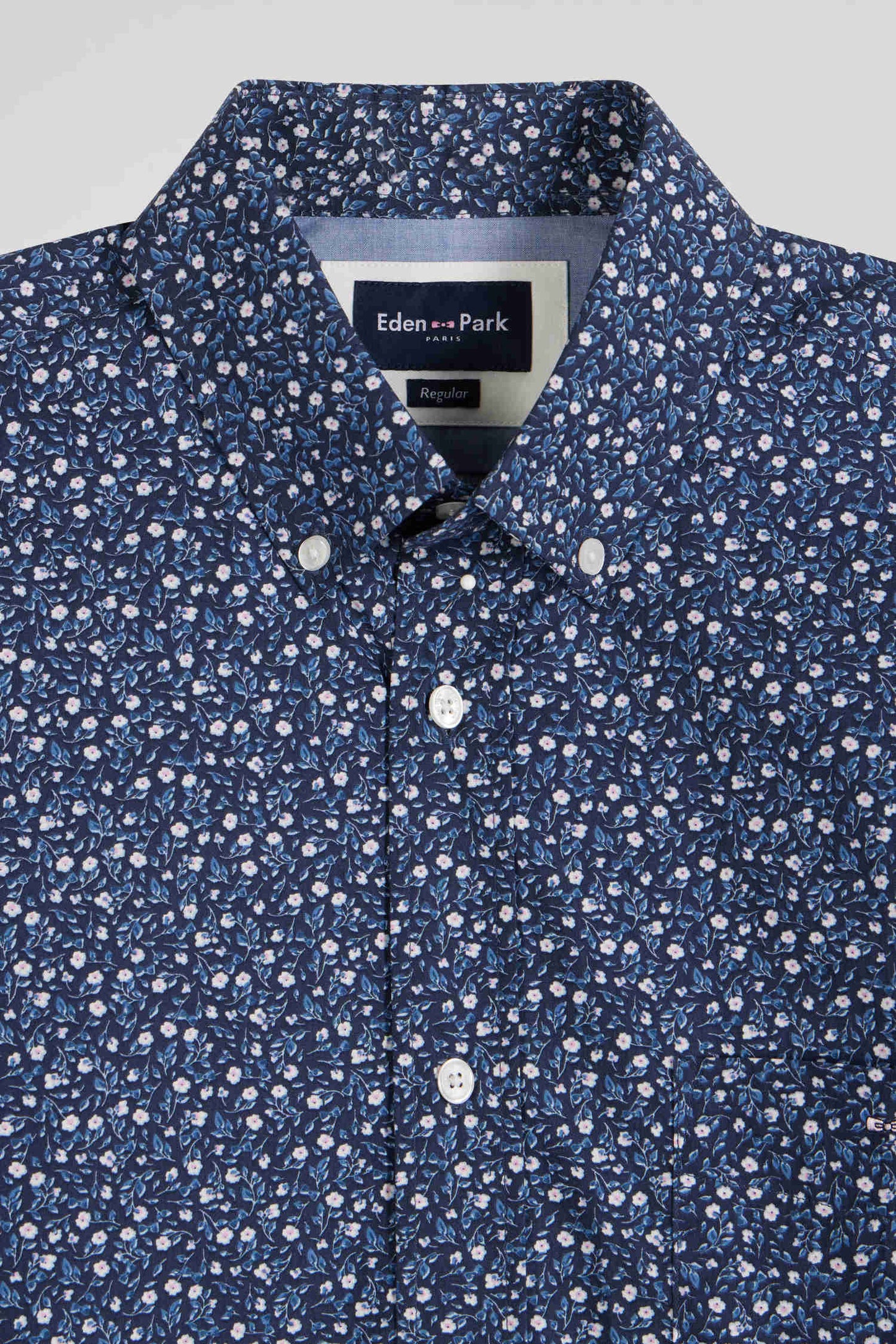 Regular indigo cotton shirt with microprint