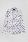 Regular ecru cotton poplin shirt with navy floral print