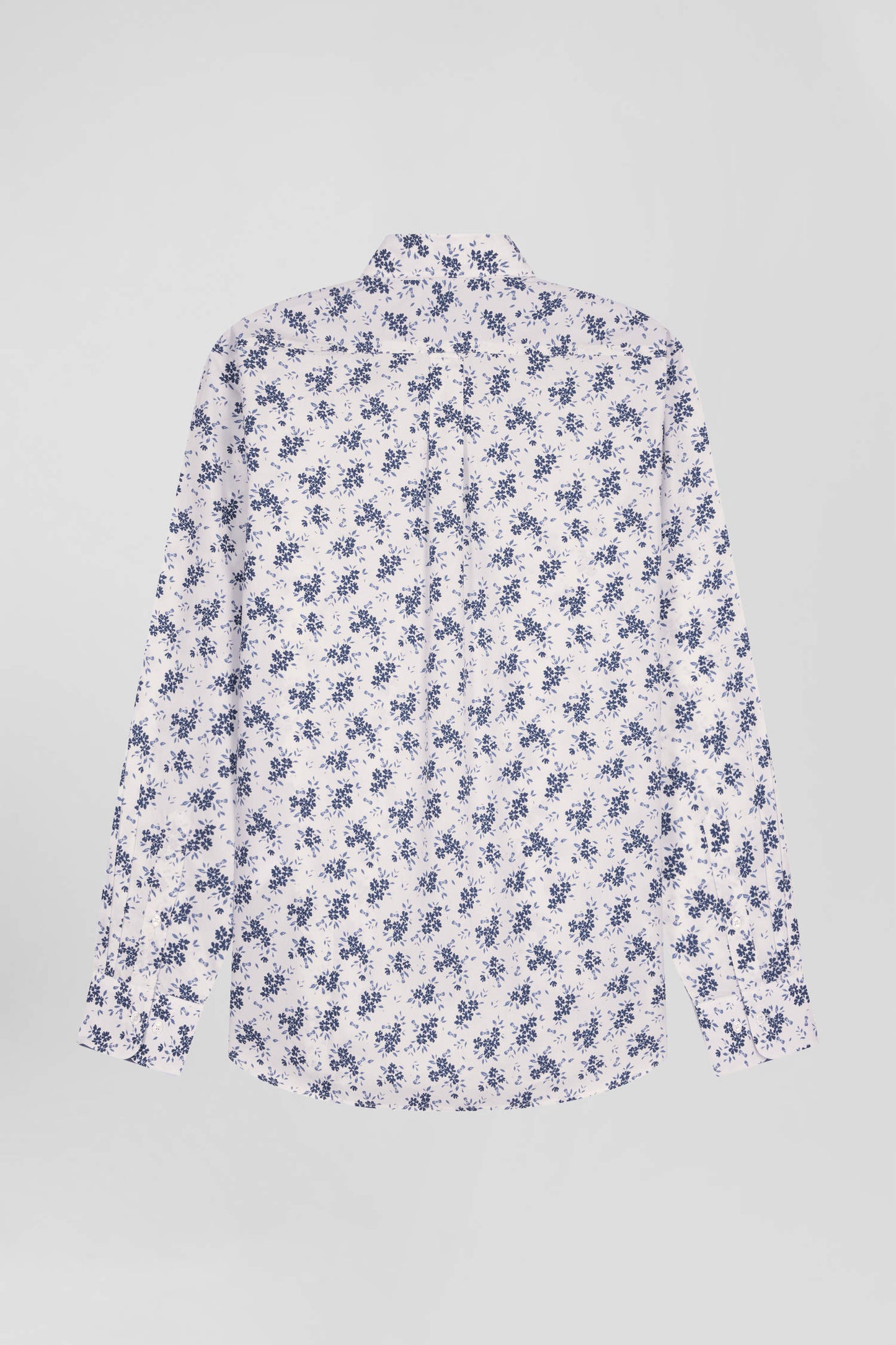 Regular ecru cotton poplin shirt with navy floral print