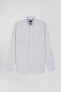 Regular ecru cotton poplin shirt with micro bow tie print