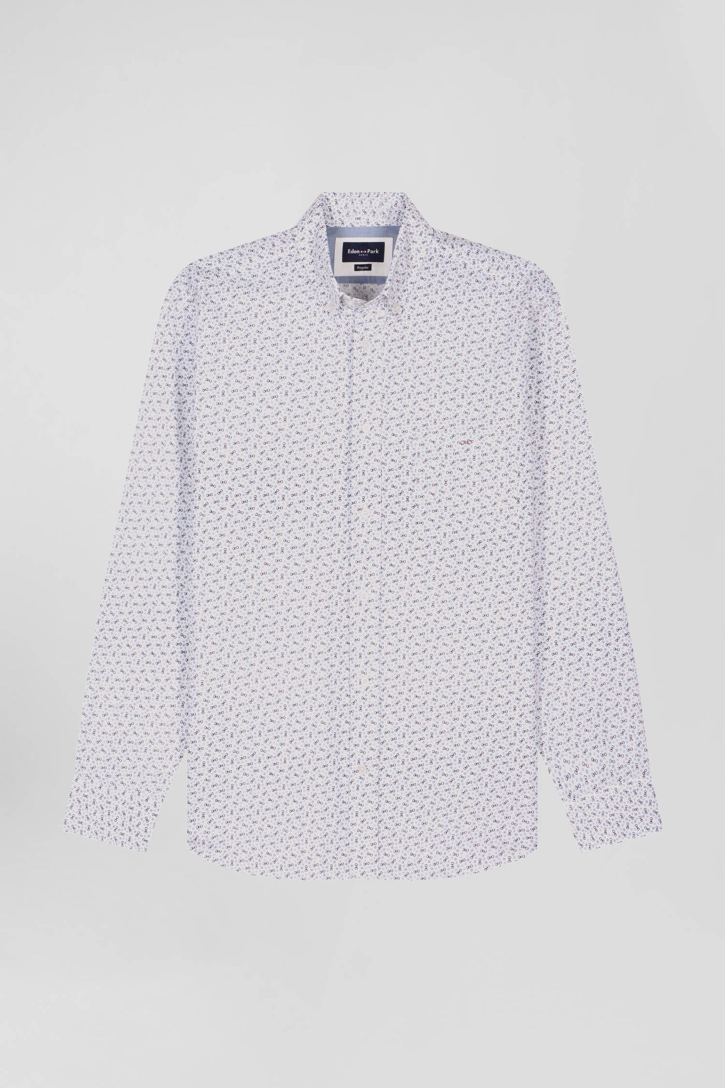 Regular ecru cotton poplin shirt with micro bow tie print