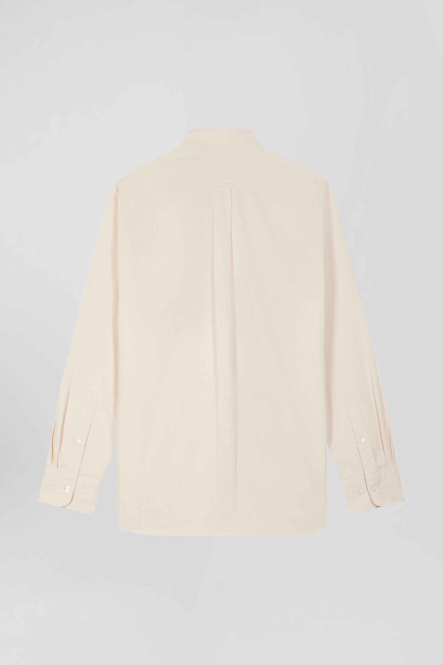 Regular plain beige cotton twill shirt with button-down collar