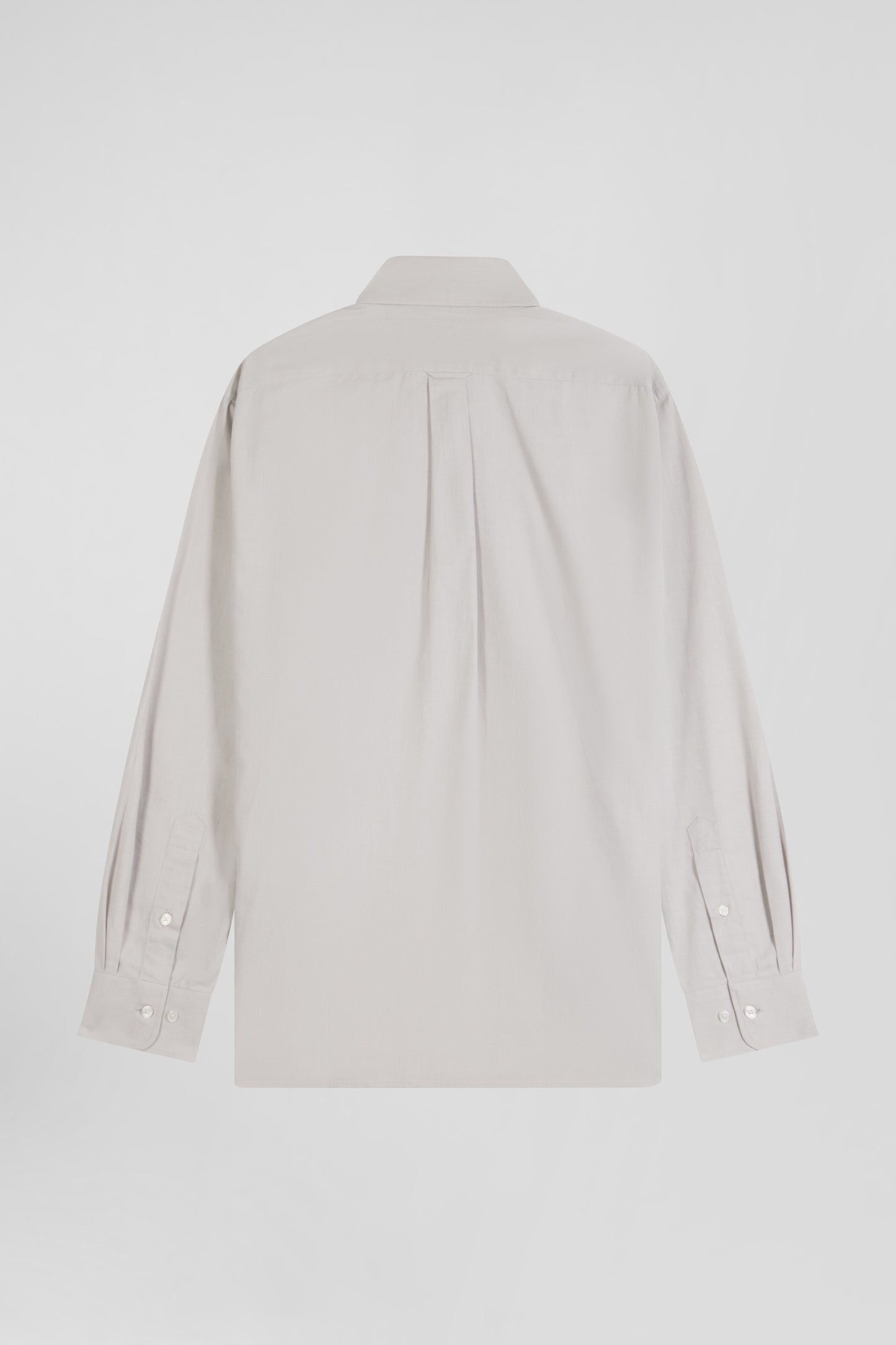 Regular plain grey cotton twill shirt with button-down collar