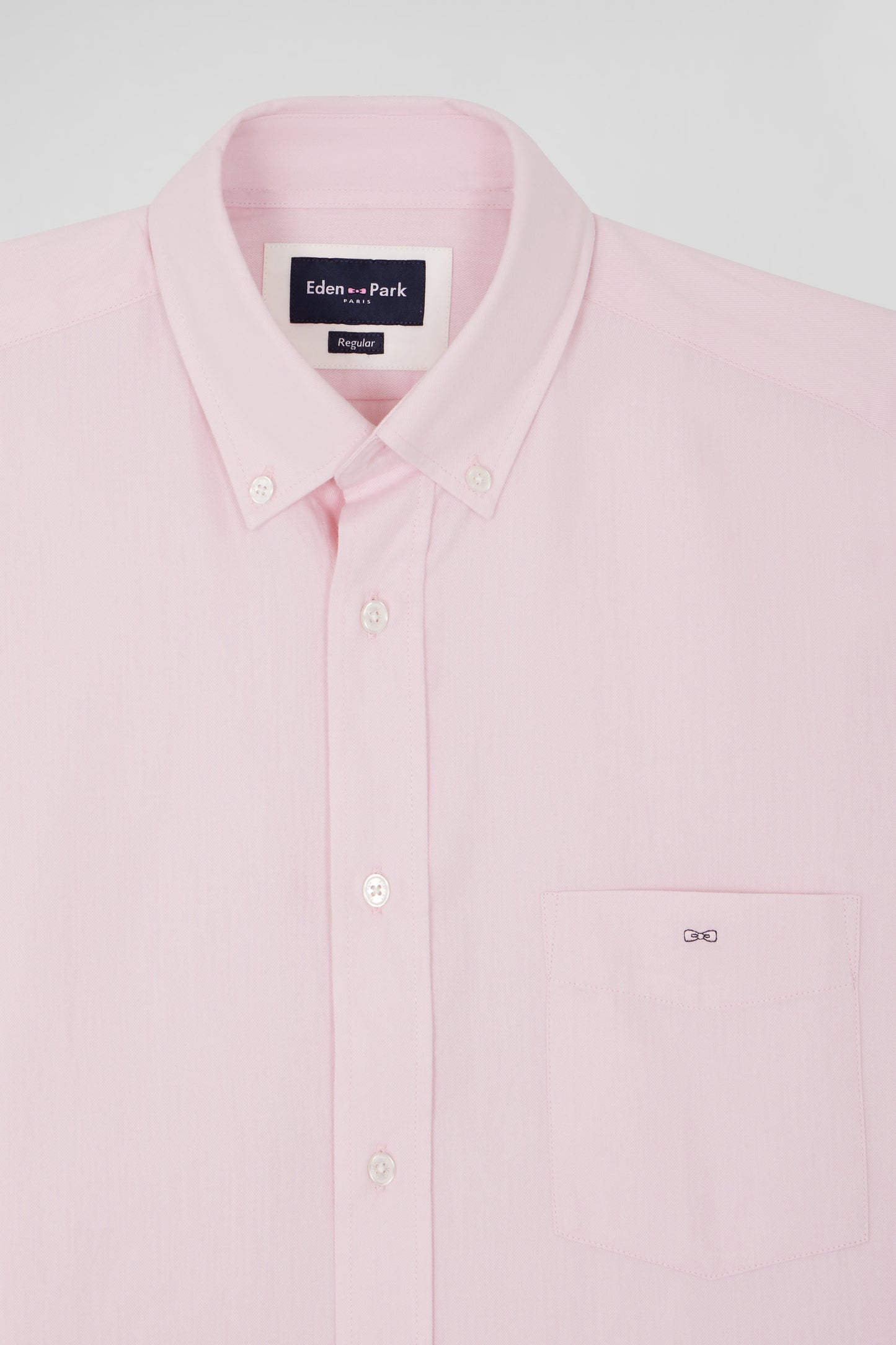 Regular plain pink cotton twill shirt with button-down collar