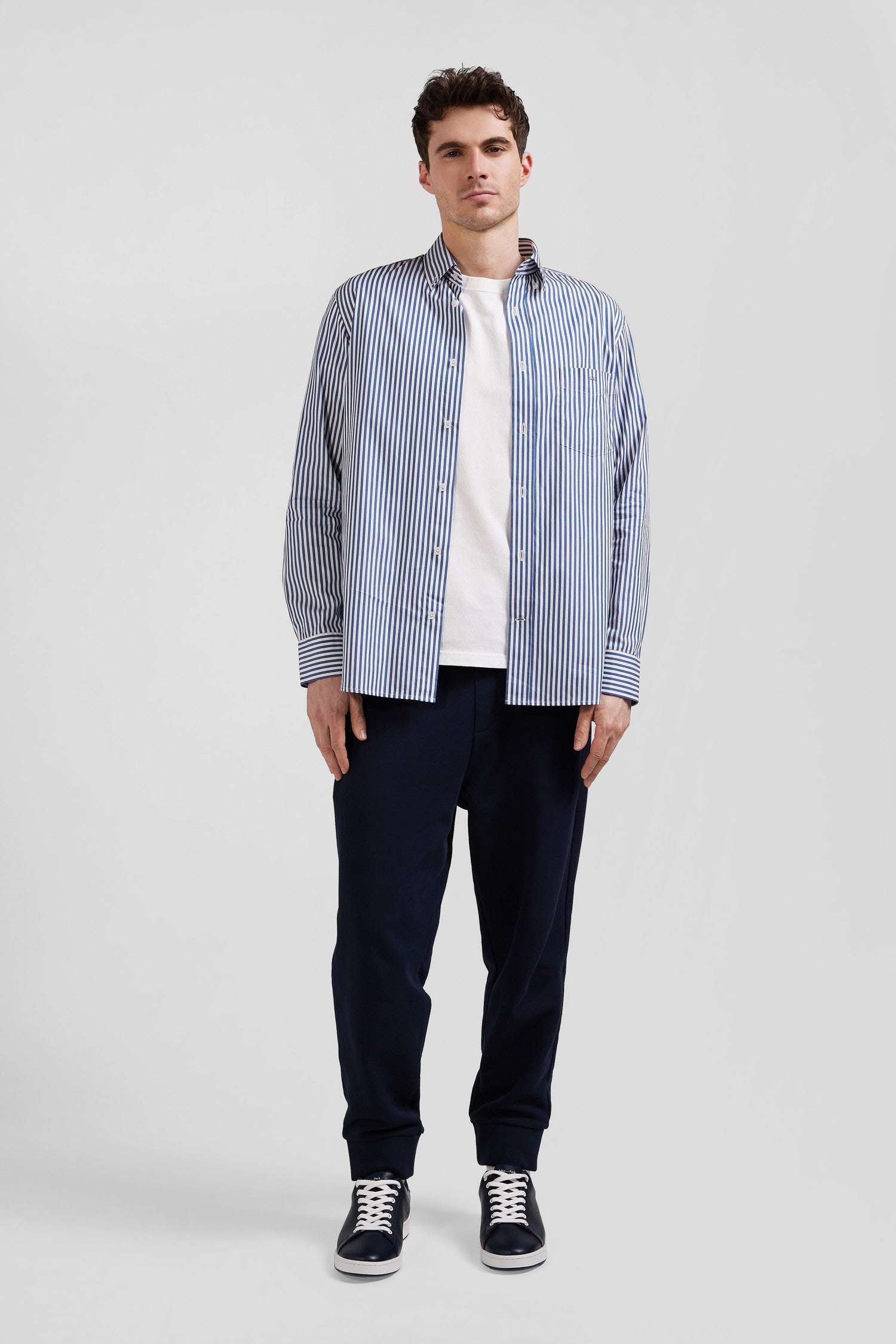 Regular blue striped cotton poplin shirt