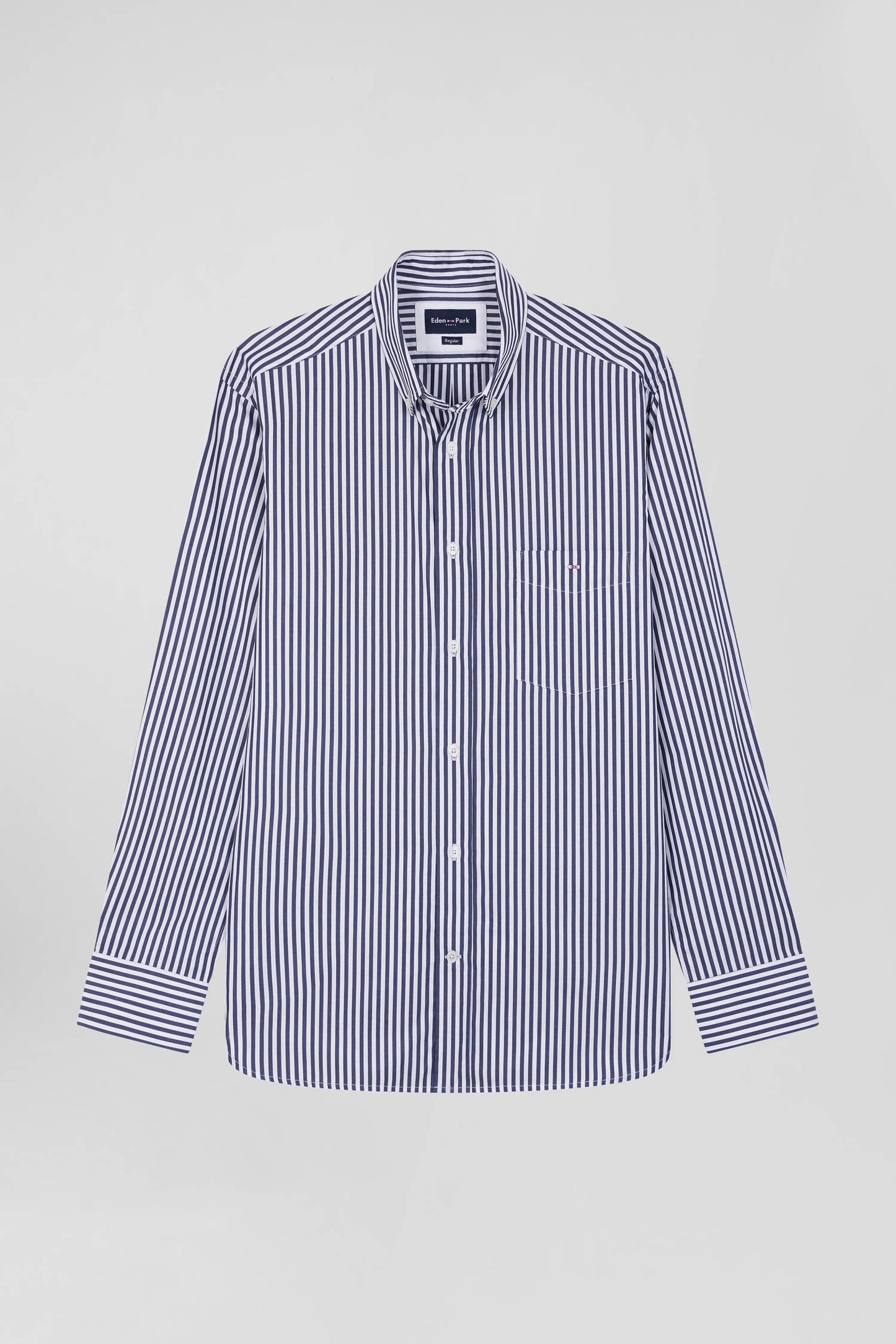 Regular navy blue striped cotton poplin shirt