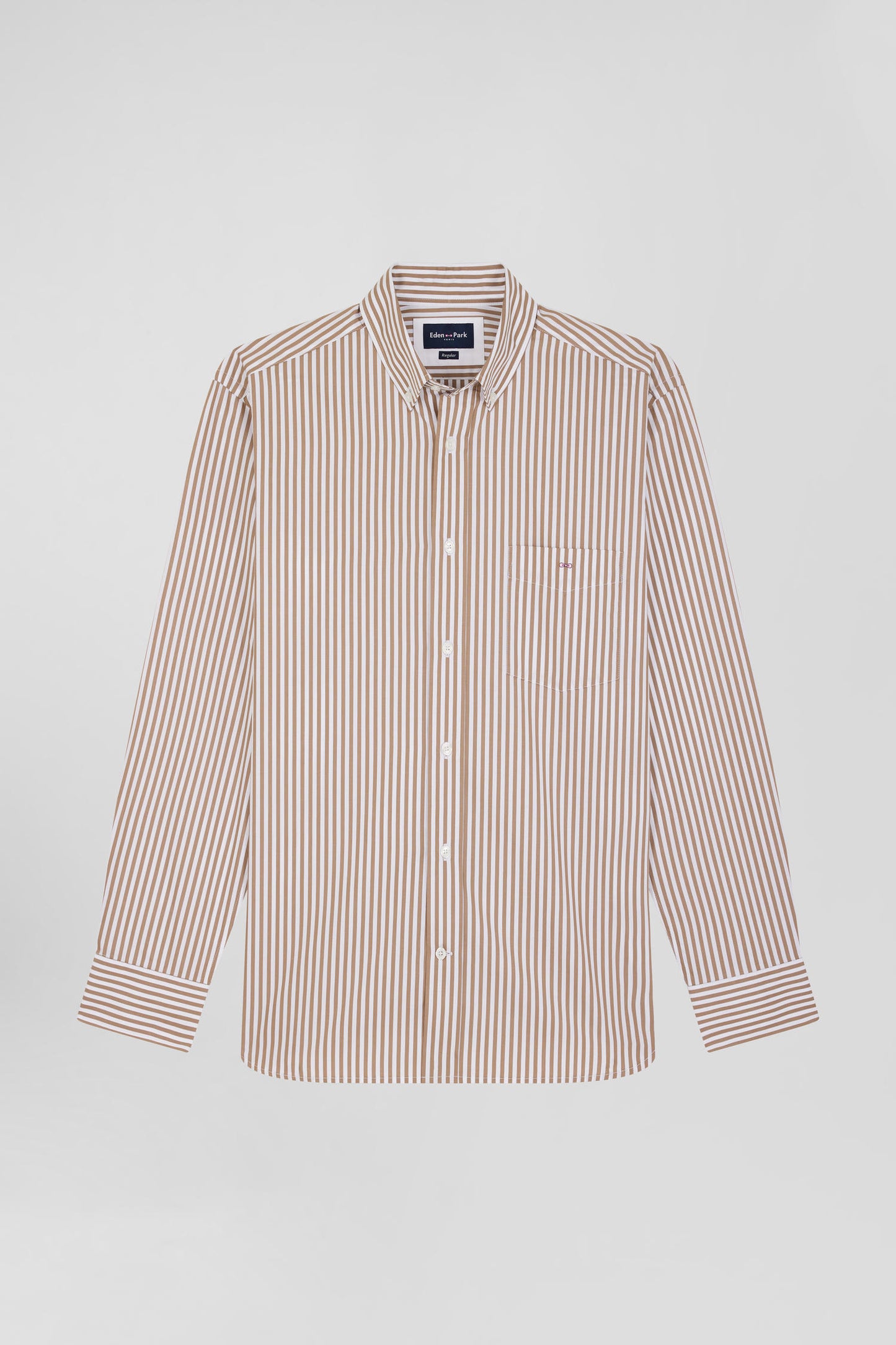 Regular brown striped cotton poplin shirt