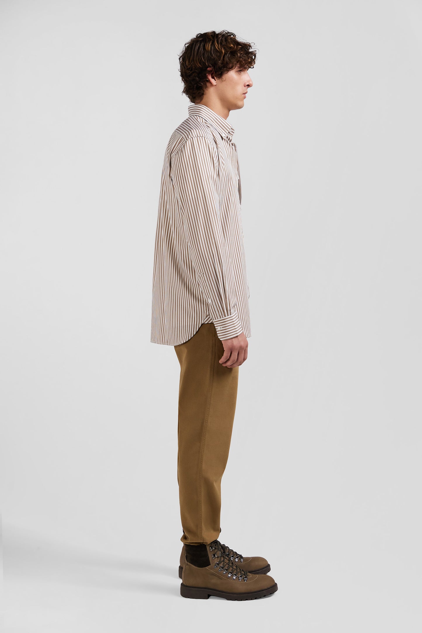 Regular brown striped cotton poplin shirt