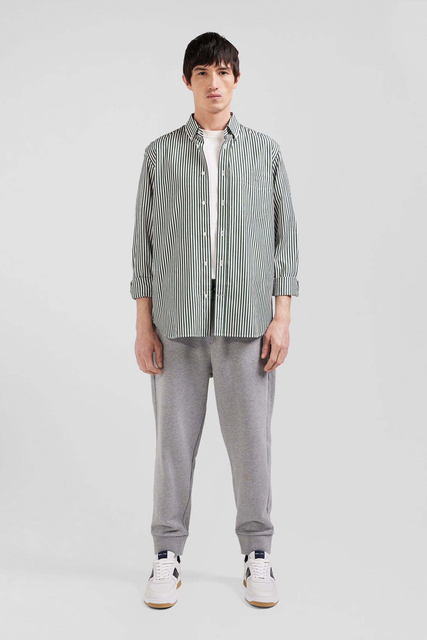 Green striped cotton poplin shirt Regular fit