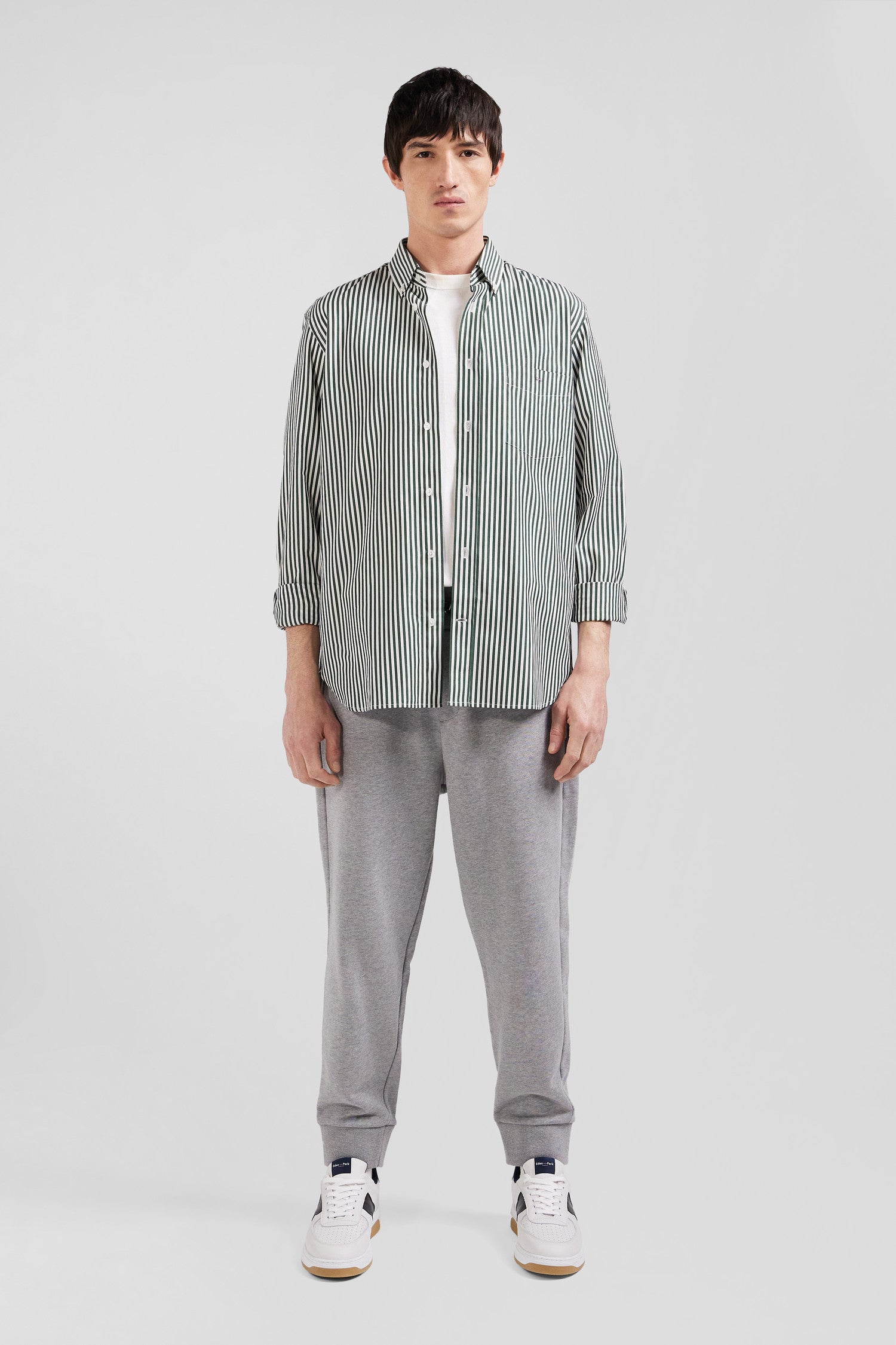 Green striped cotton poplin shirt Regular fit