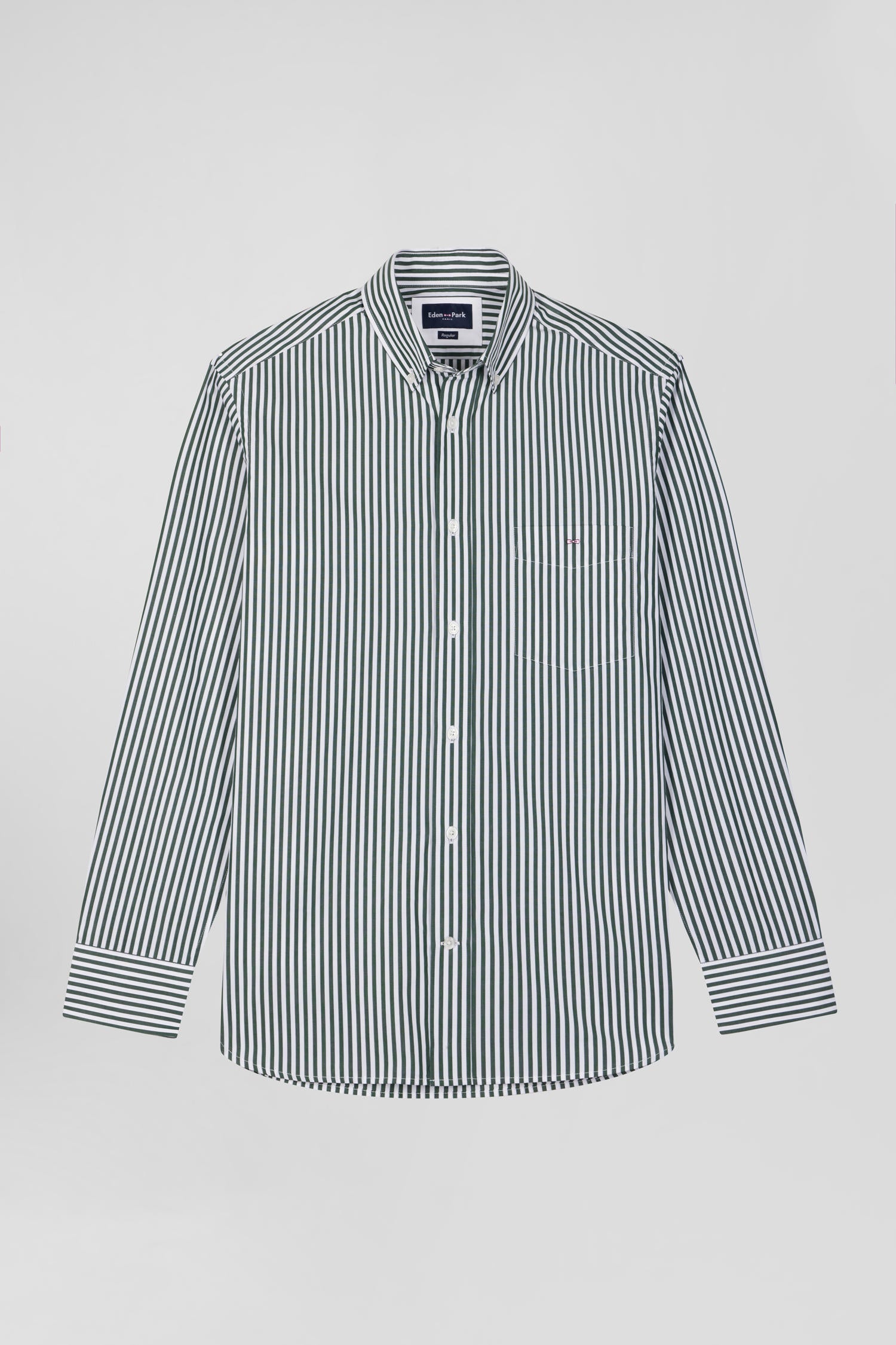 Green striped cotton poplin shirt Regular fit