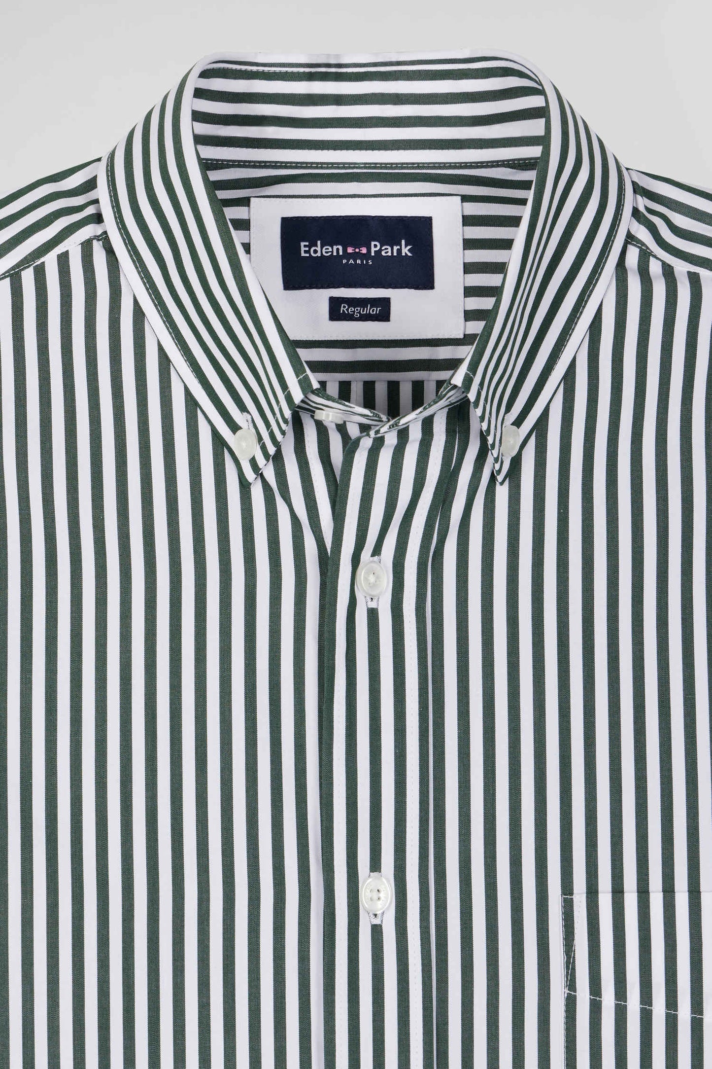 Green striped cotton poplin shirt Regular fit