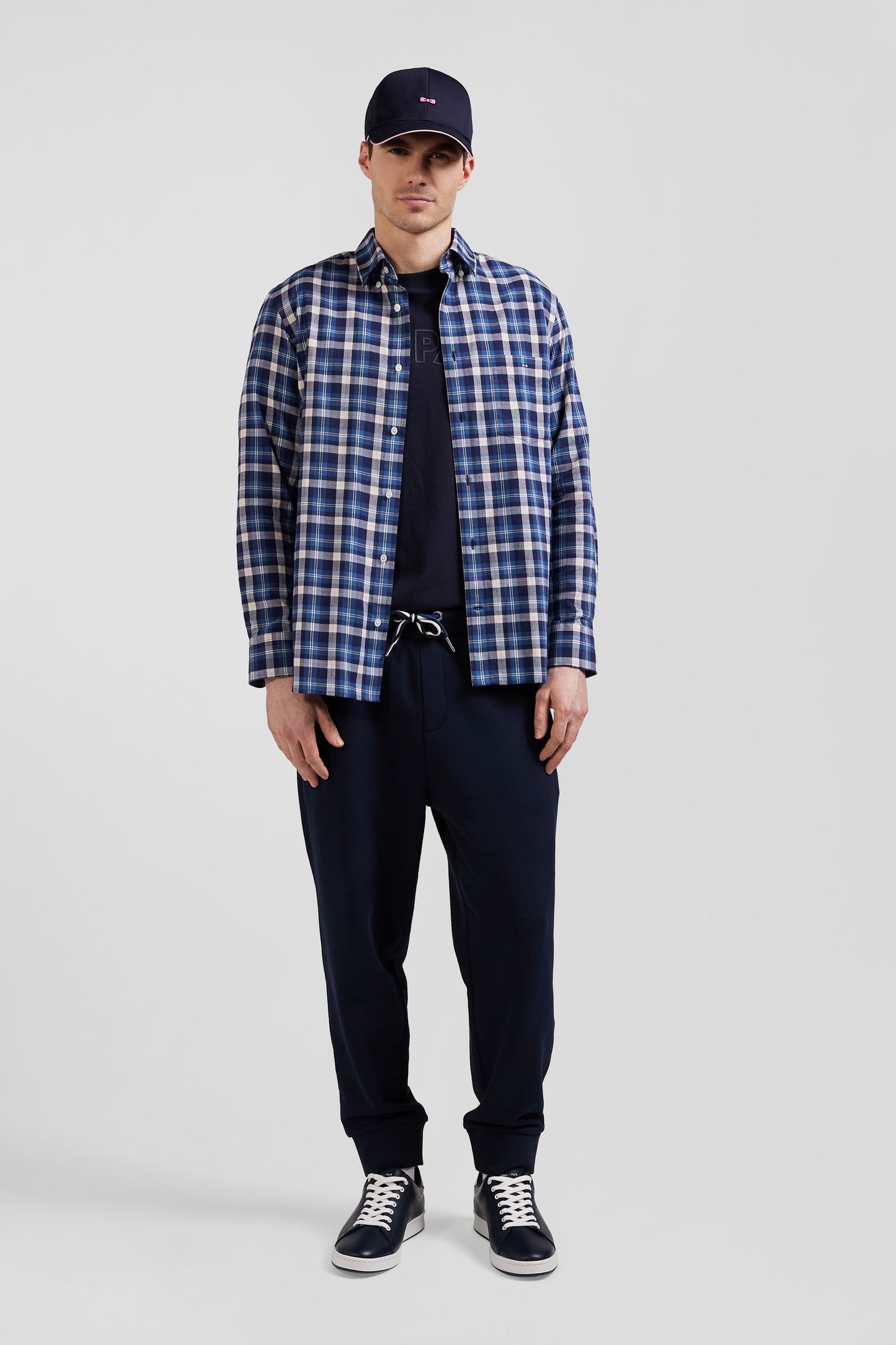 Regular blue checked cotton shirt