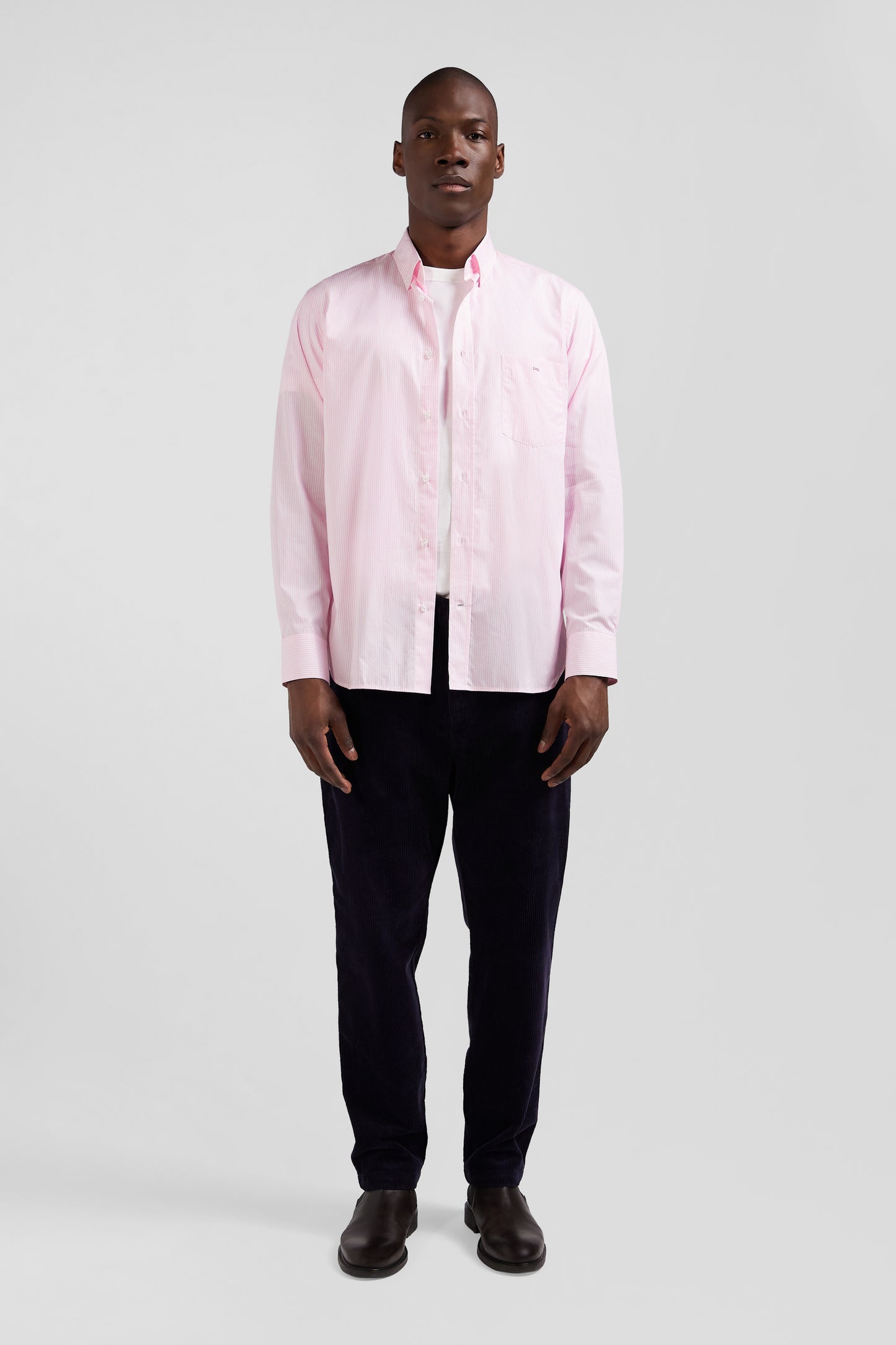 Regular pink striped cotton jacquard shirt