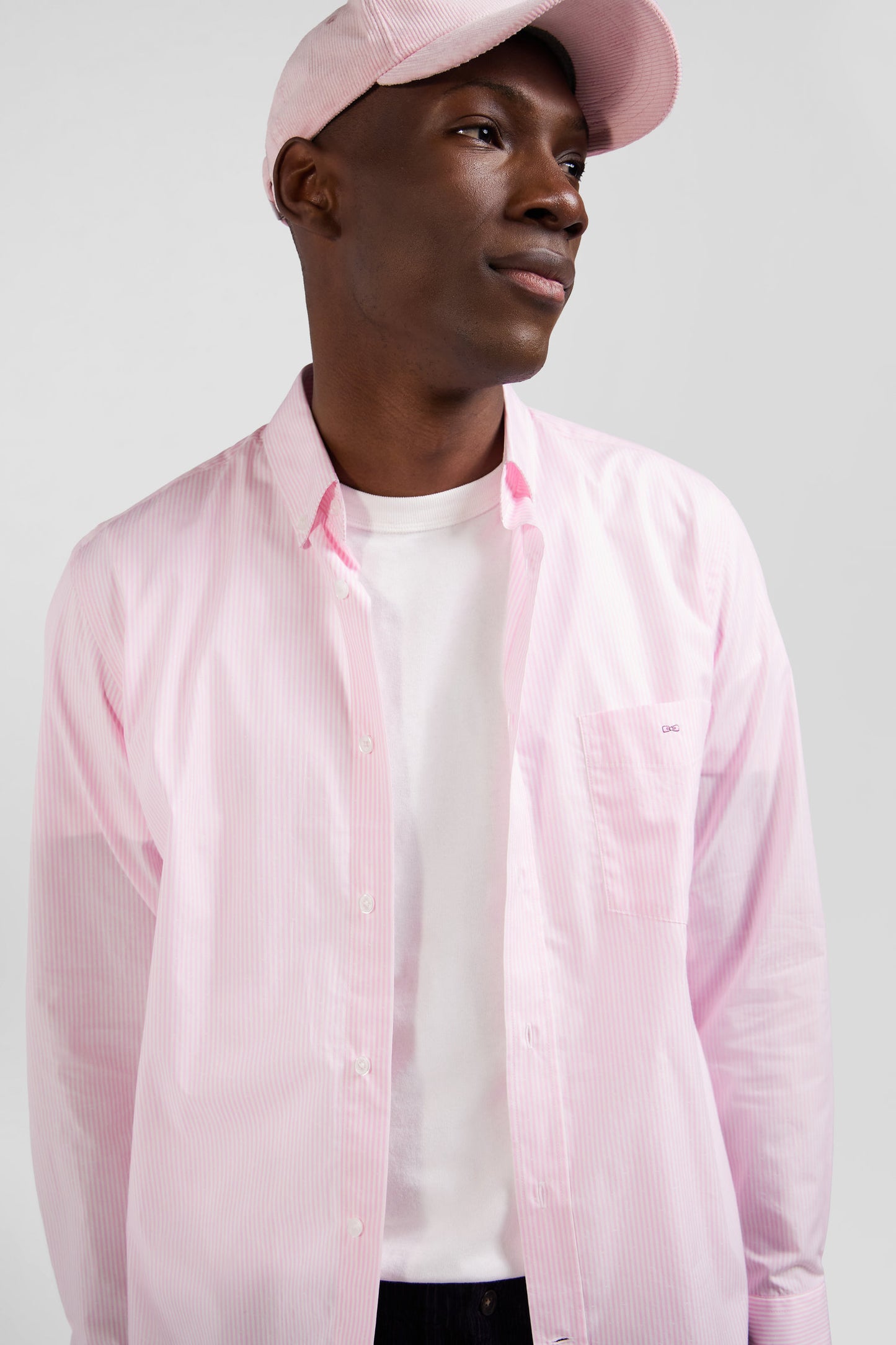 Regular pink striped cotton jacquard shirt