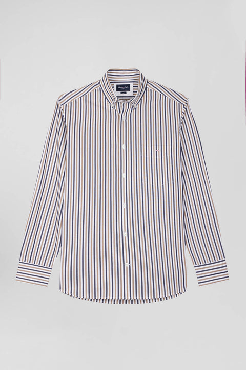 Regular greige striped cotton poplin shirt - Image 2