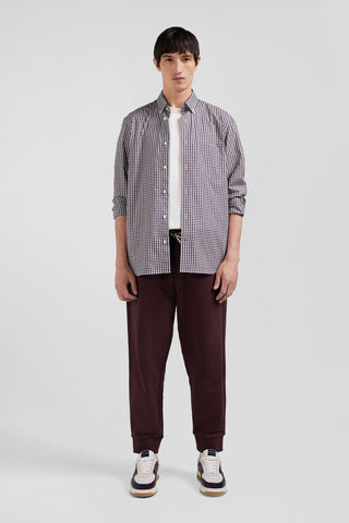 Regular burgundy and white checked cotton poplin shirt